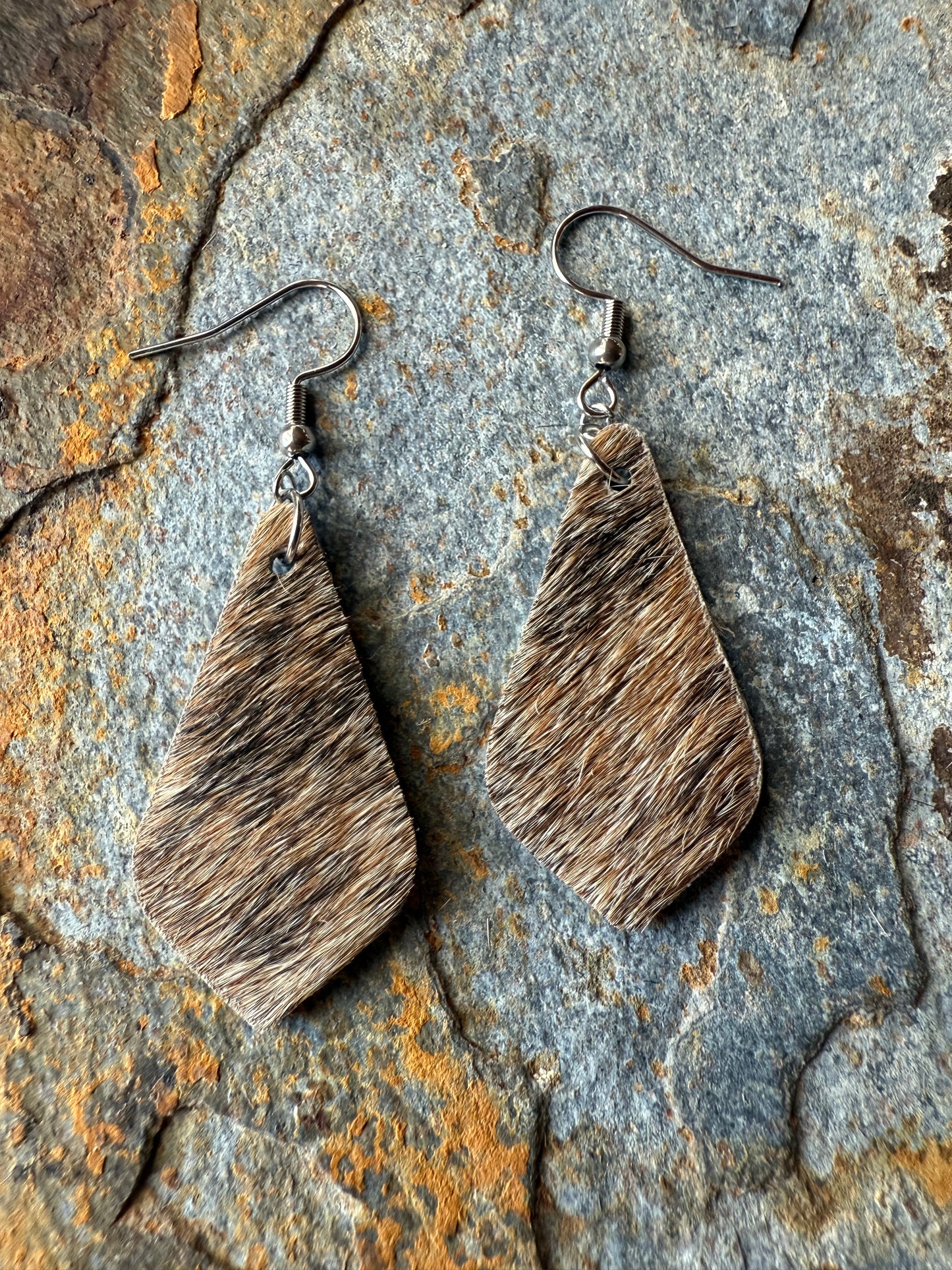 Cowhide Pointed Teardrop Earrings
