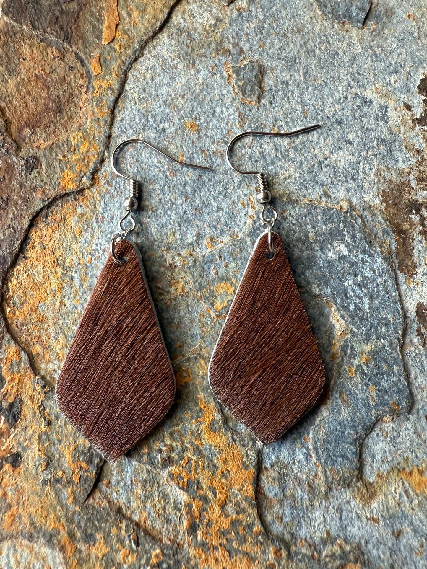 Cowhide Pointed Teardrop Earrings
