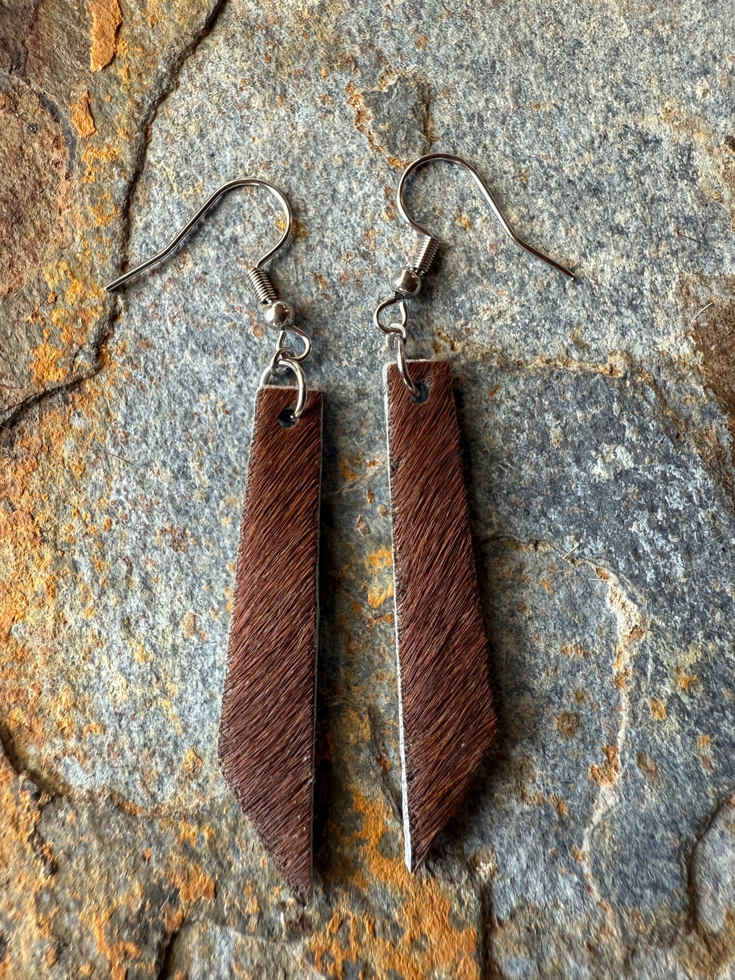 Cowhide Pointed Bar Earrings