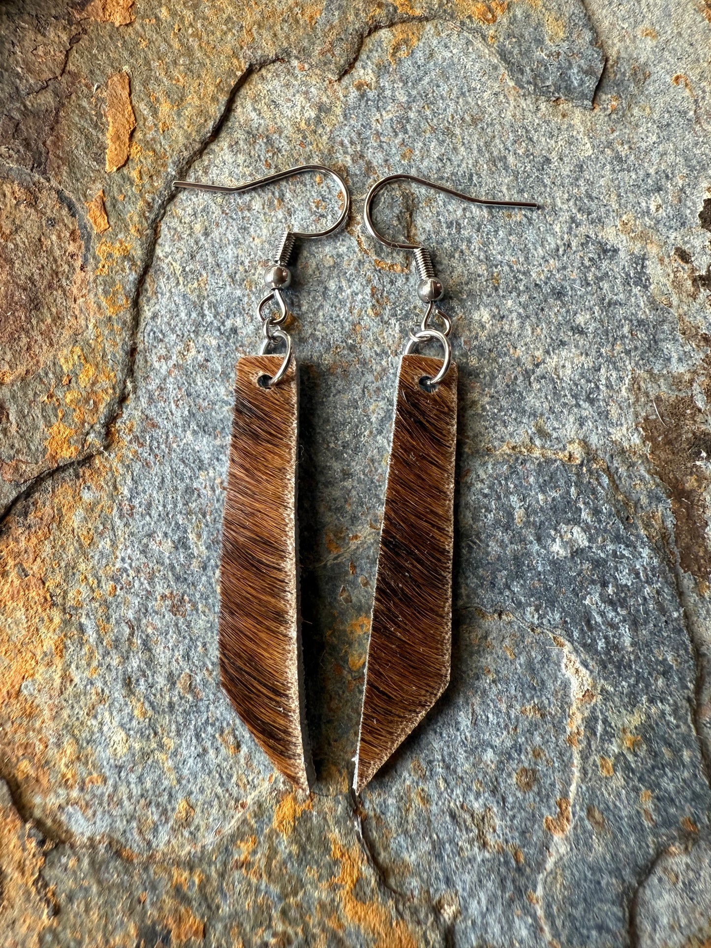 Cowhide Pointed Bar Earrings