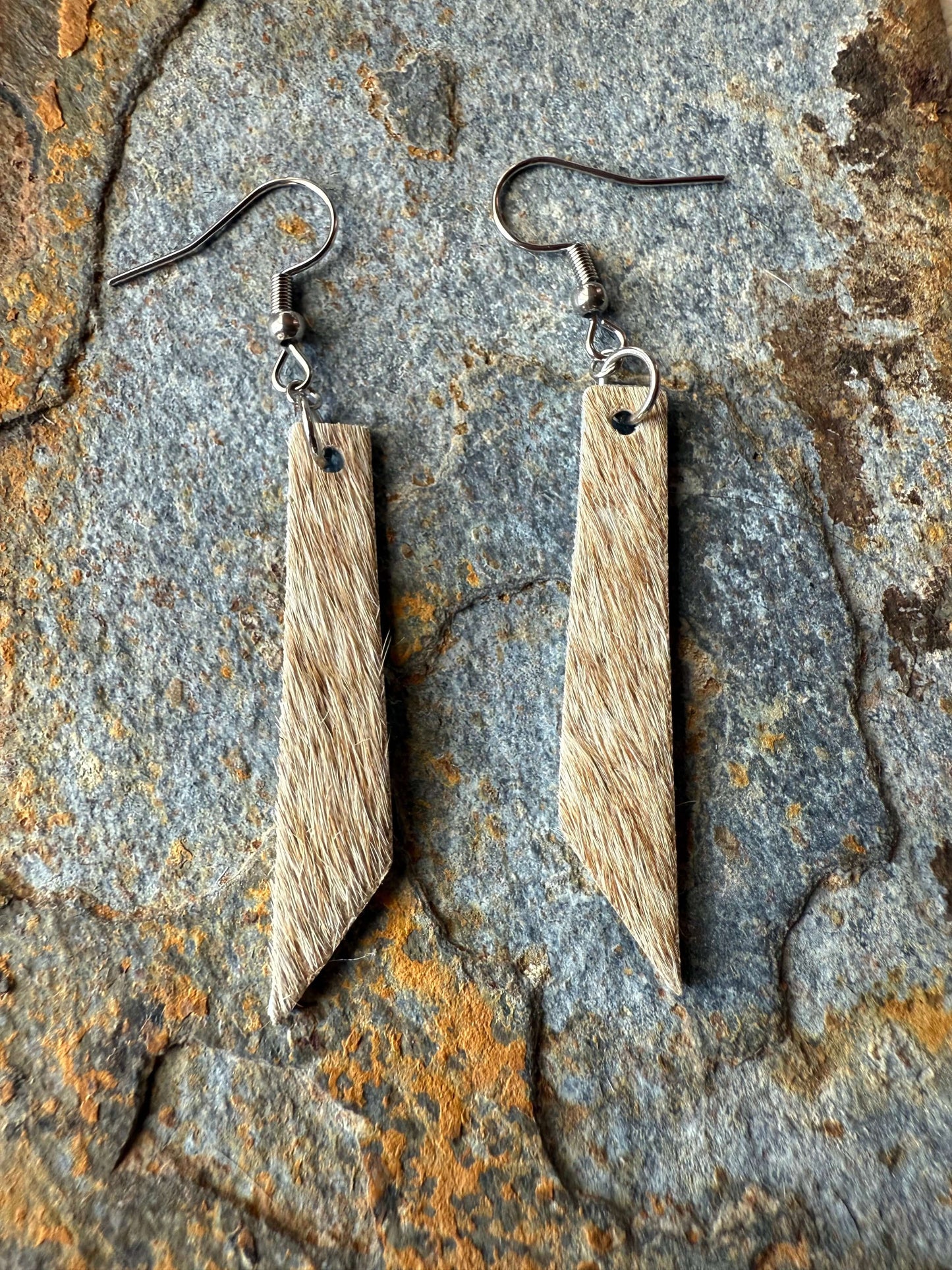 Cowhide Pointed Bar Earrings