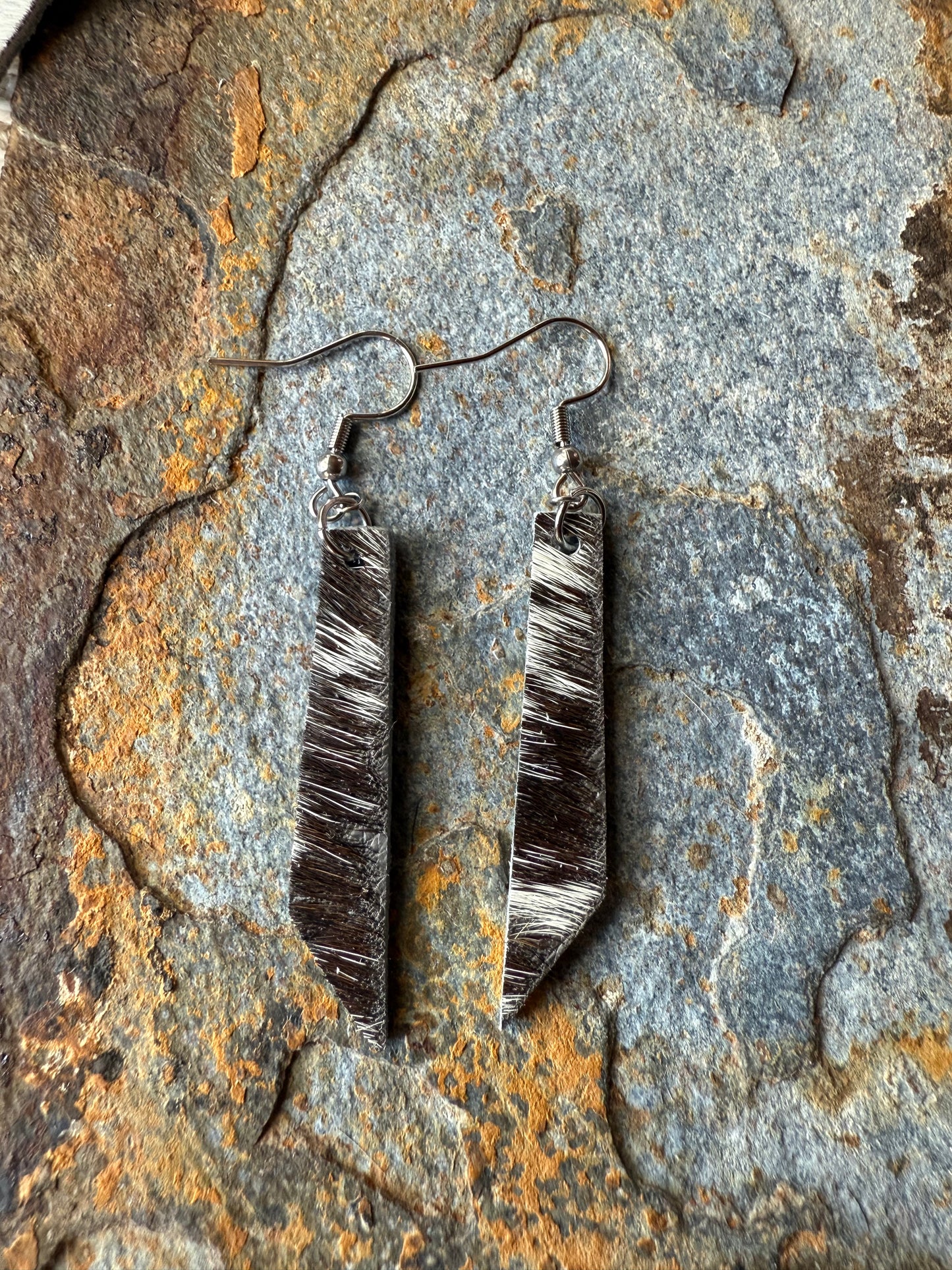 Cowhide Pointed Bar Earrings