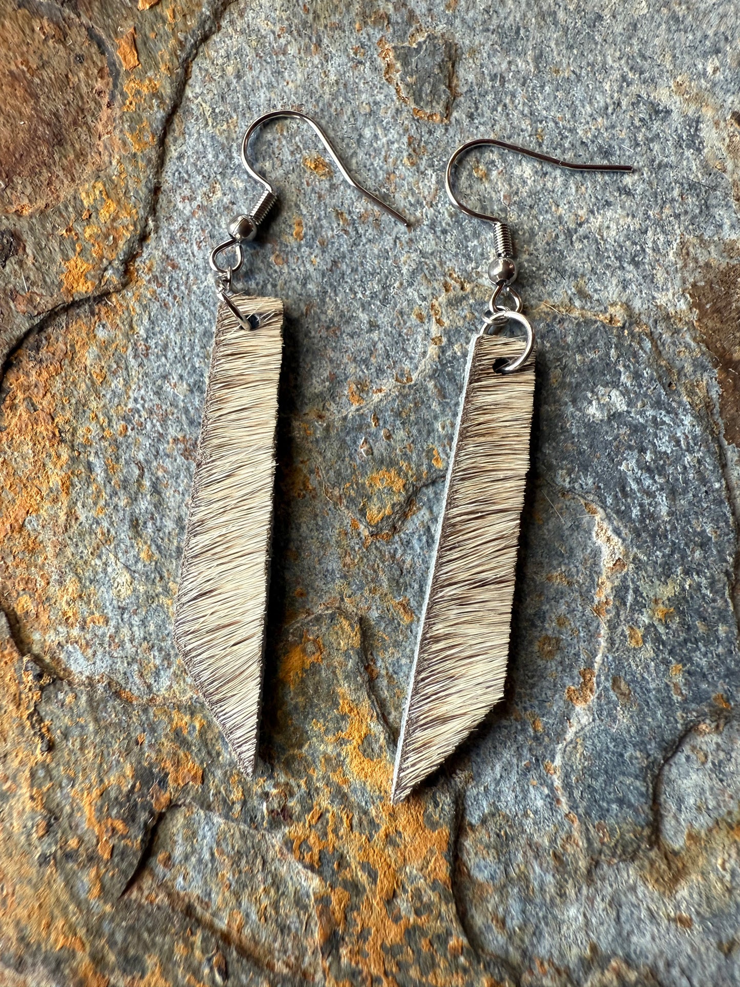 Cowhide Pointed Bar Earrings