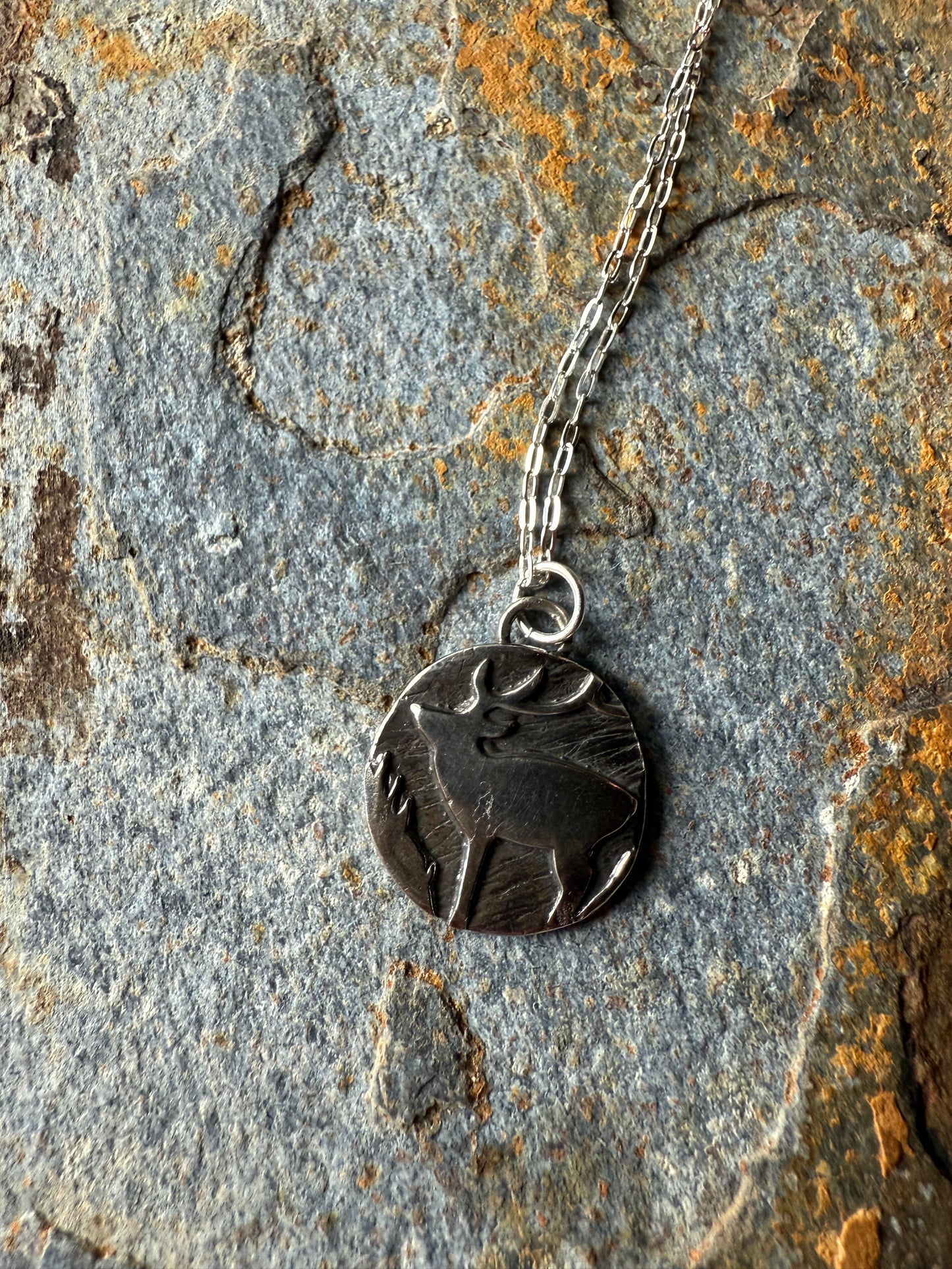 Silver Western Rustic Elk Pendant