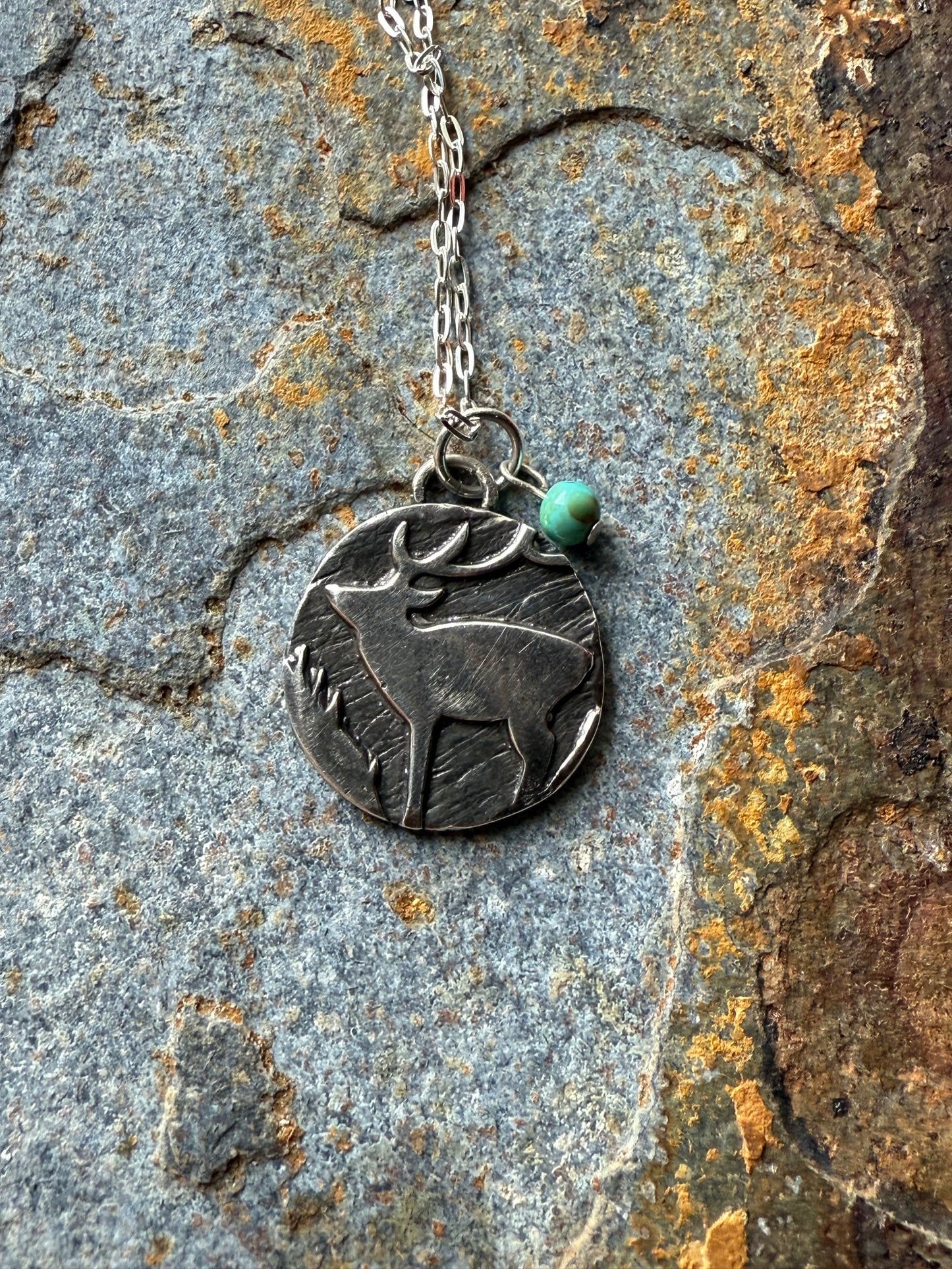 Silver Western Rustic Elk Pendant