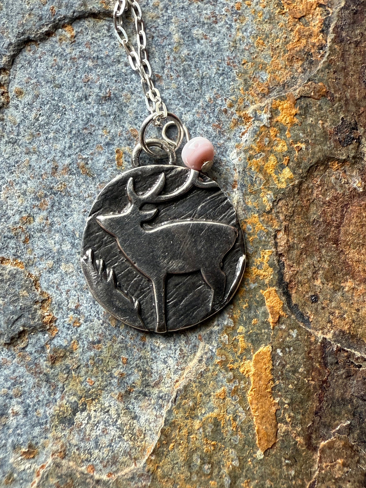 Silver Western Rustic Elk Pendant