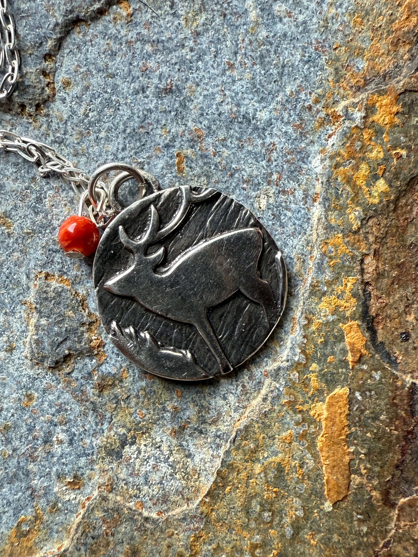 Silver Western Rustic Elk Pendant