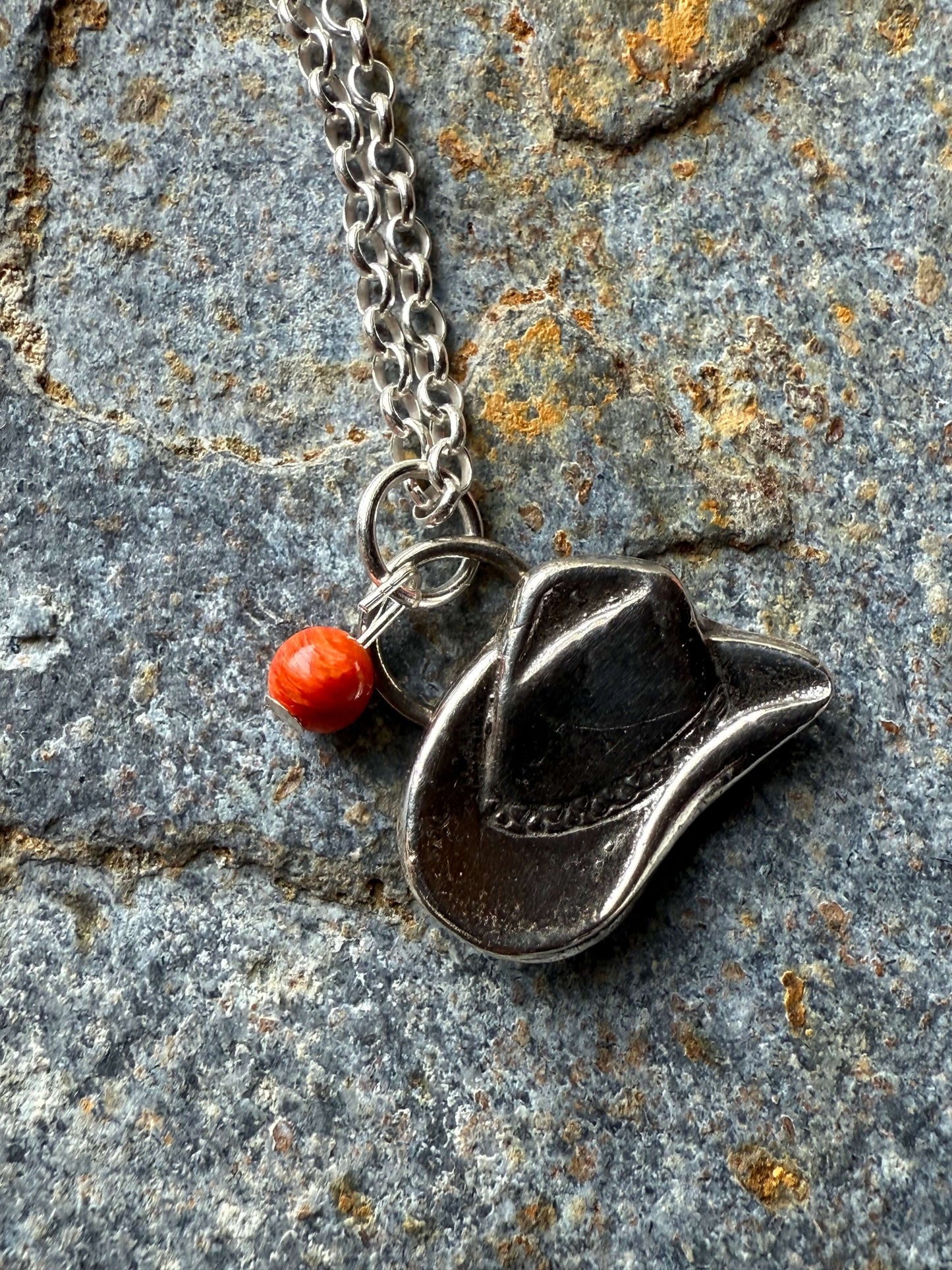 Silver Cowboy Hat Pendant Silver Western Charm Necklace