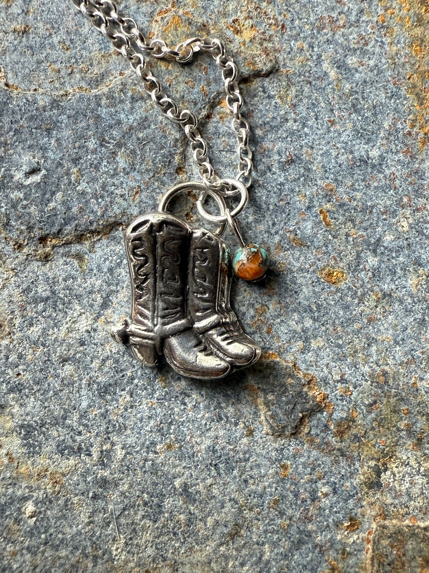Silver Western Cowboy Boots Pendant