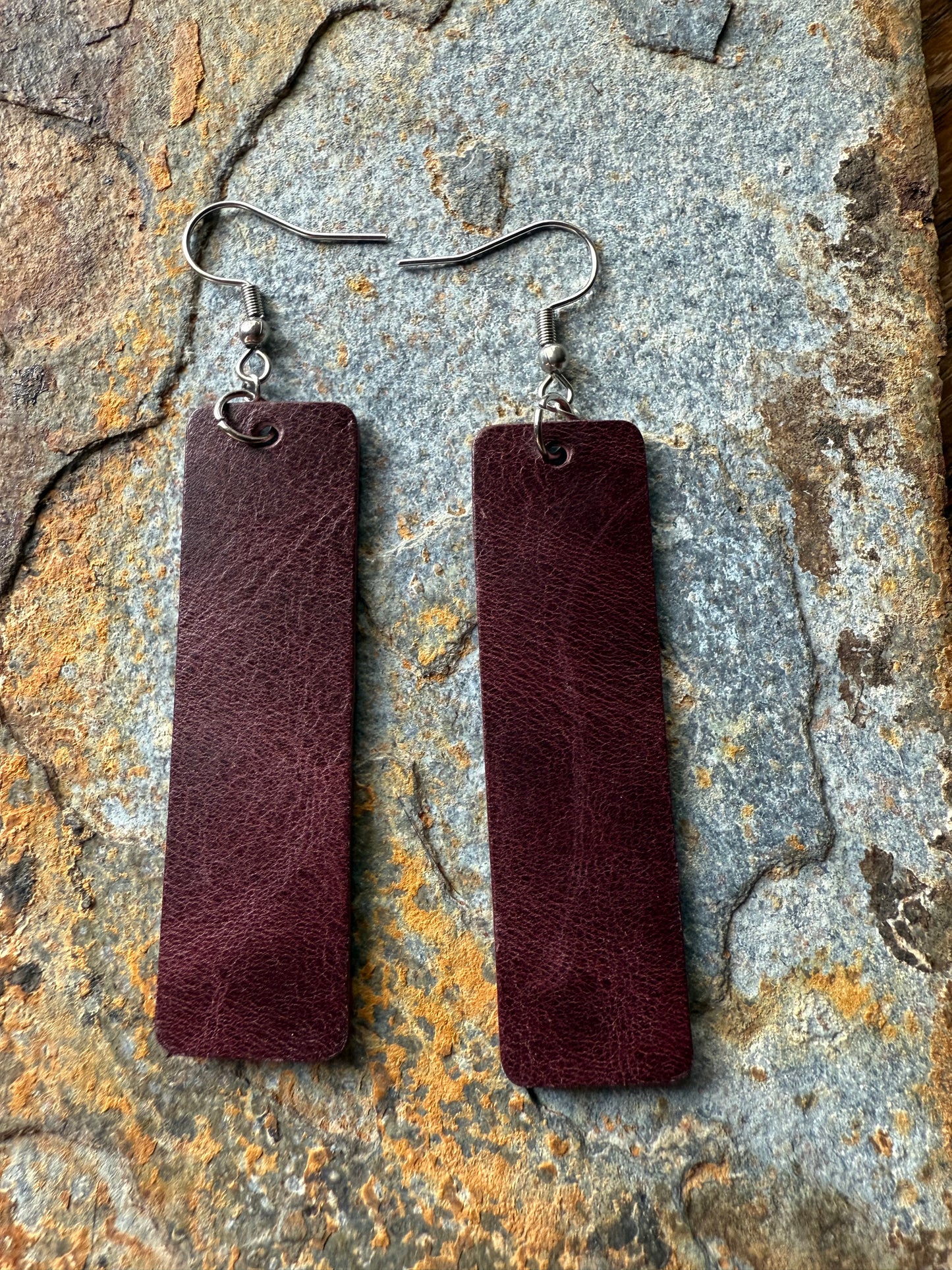 Leather Medium Bar Earrings