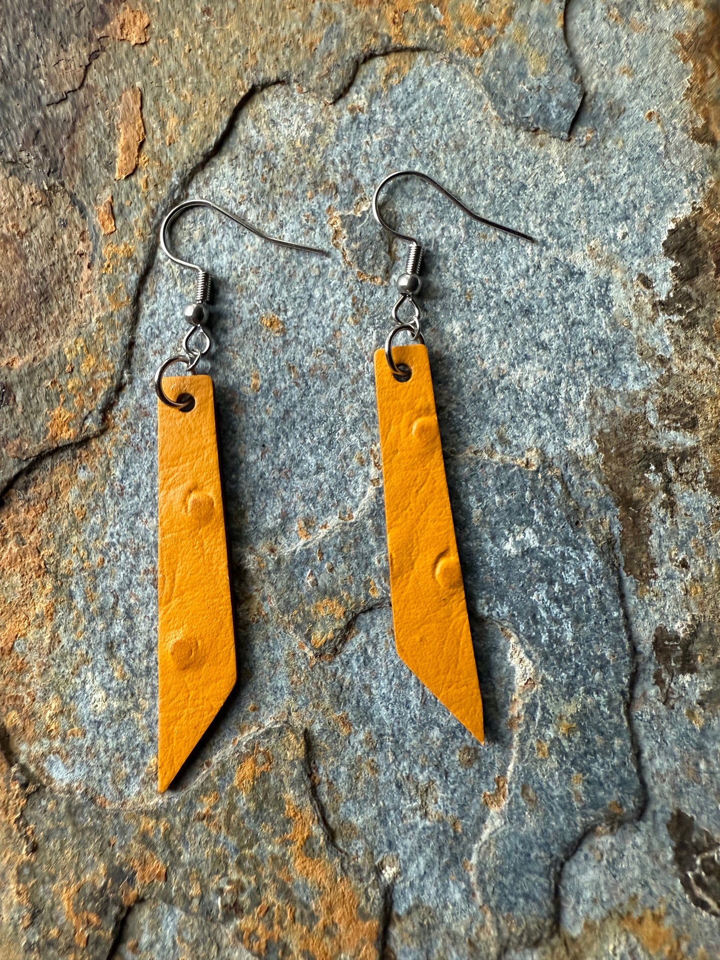 Leather Pointed Bar Earrings