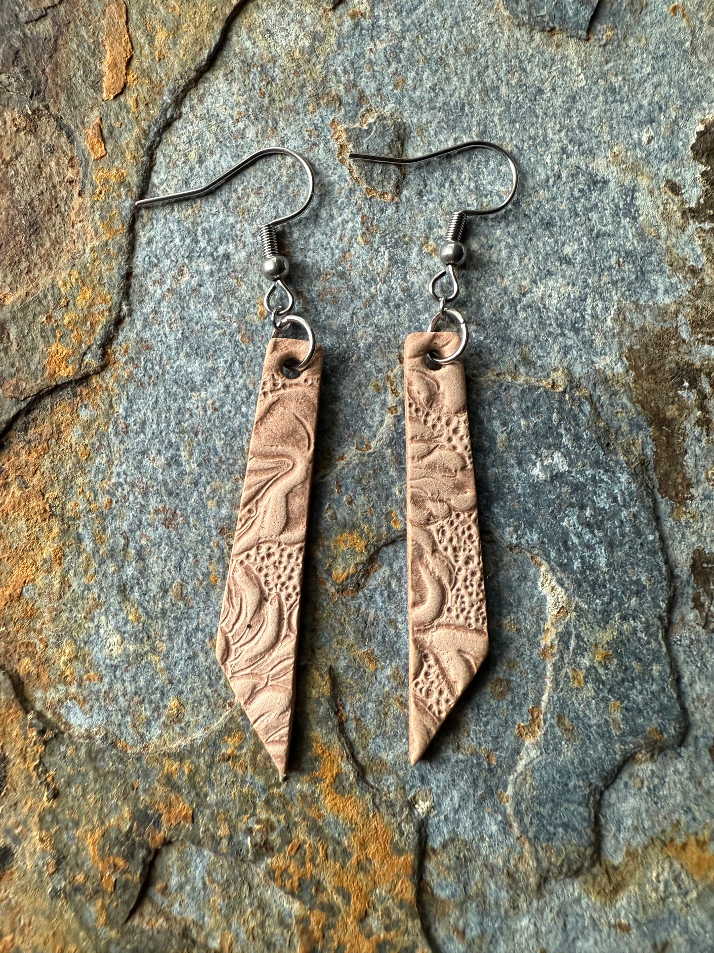 Leather Pointed Bar Earrings