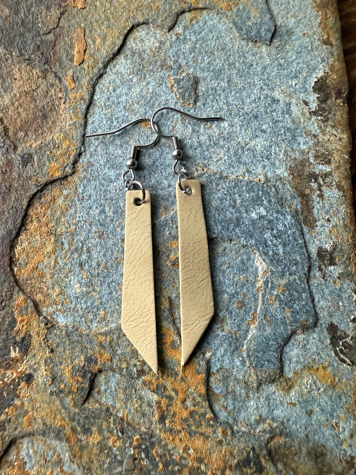 Leather Pointed Bar Earrings