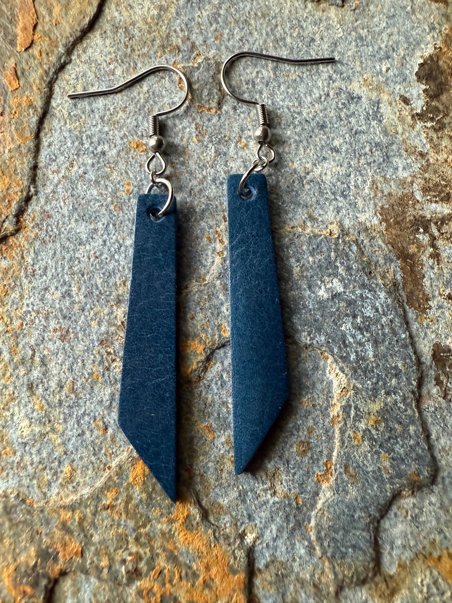 Leather Pointed Bar Earrings