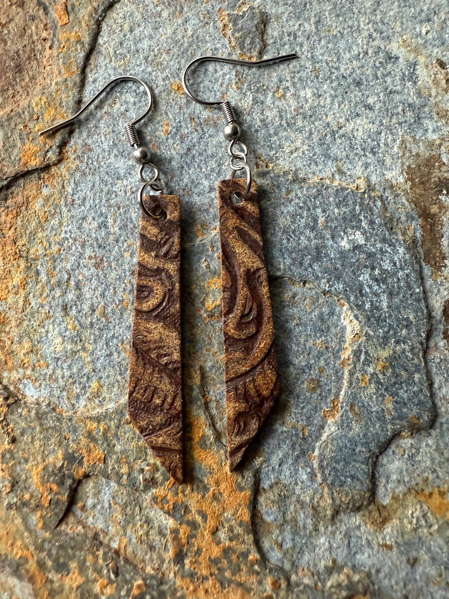 Leather Pointed Bar Earrings