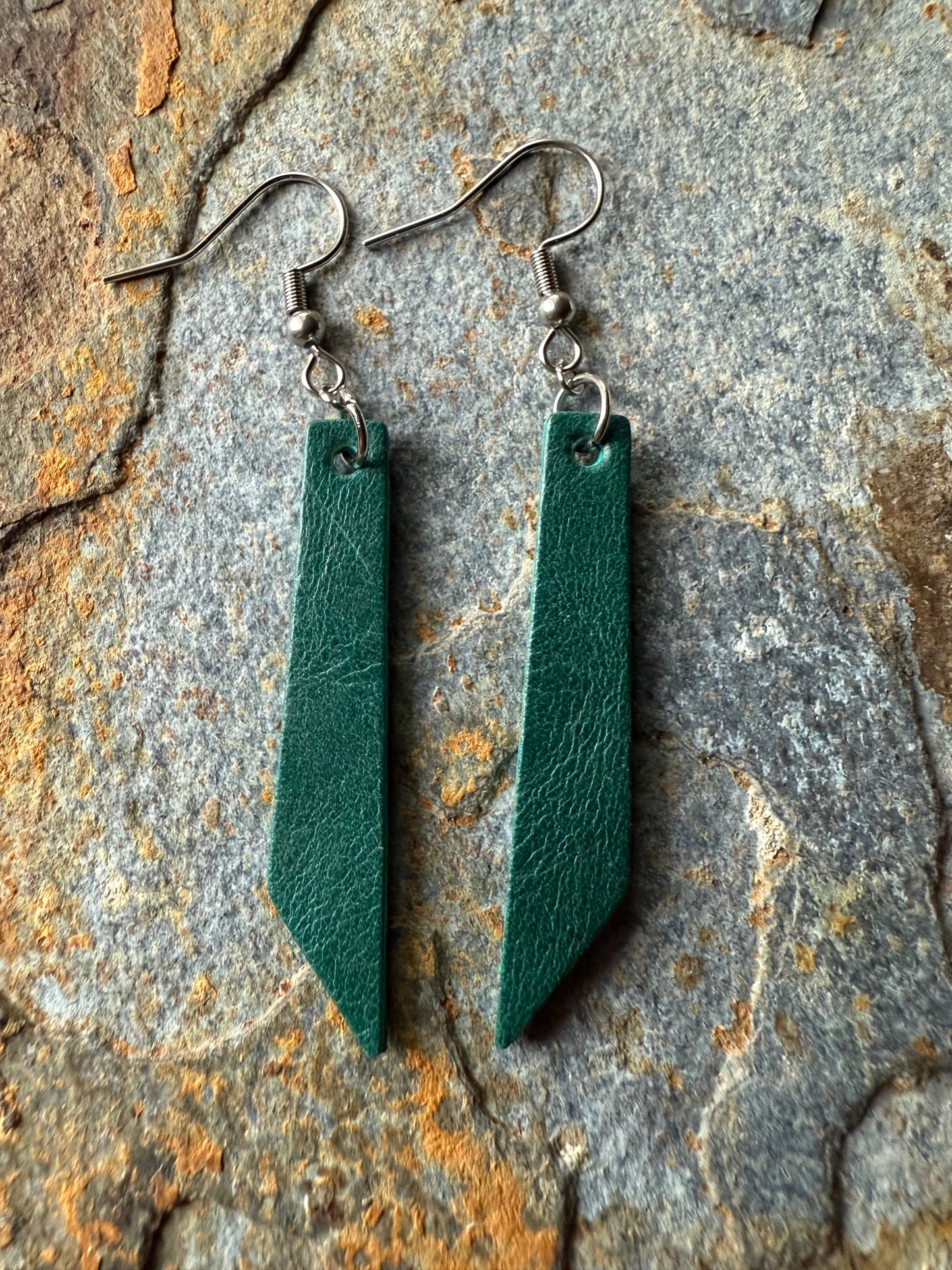Leather Pointed Bar Earrings