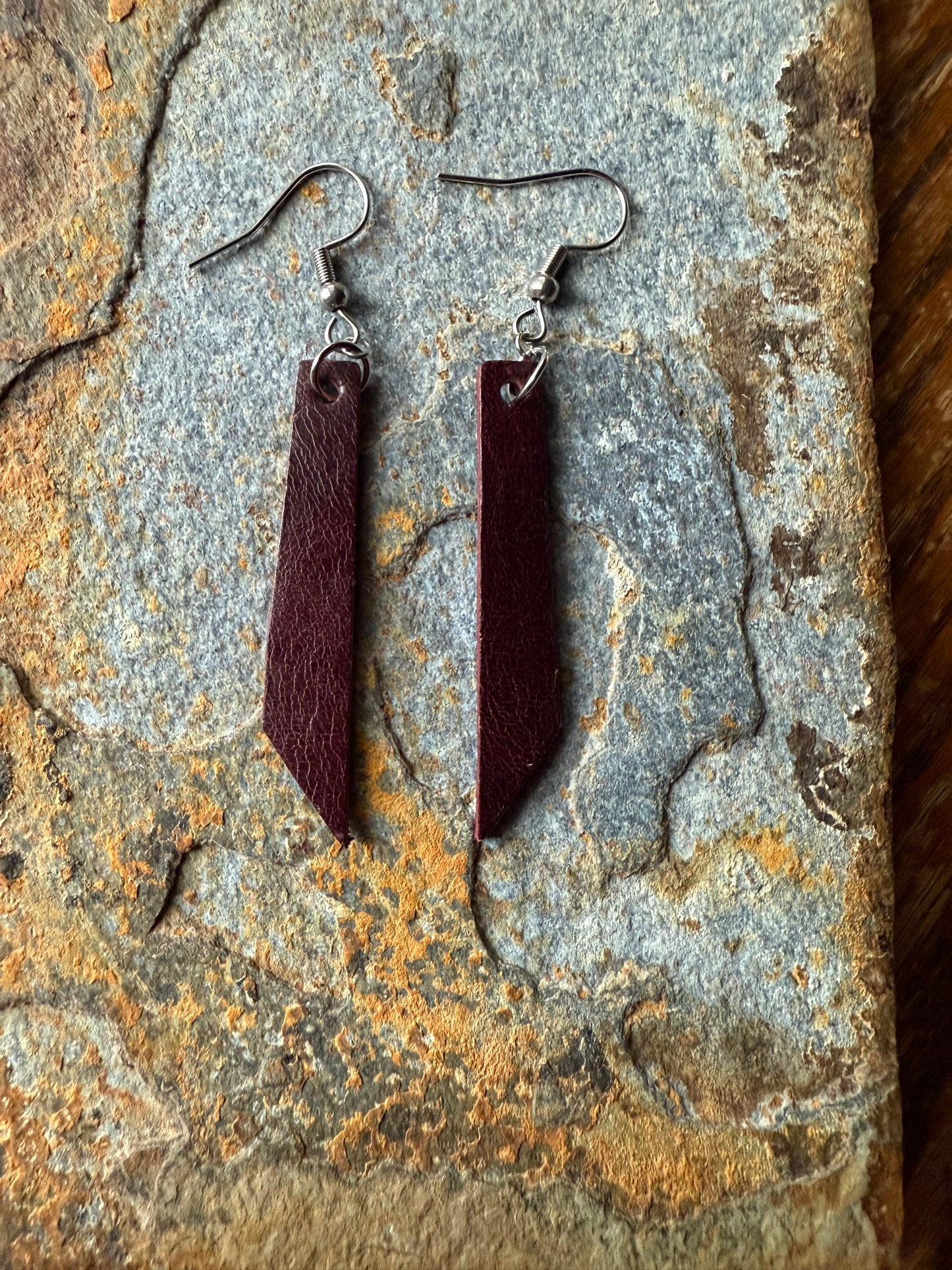 Leather Pointed Bar Earrings