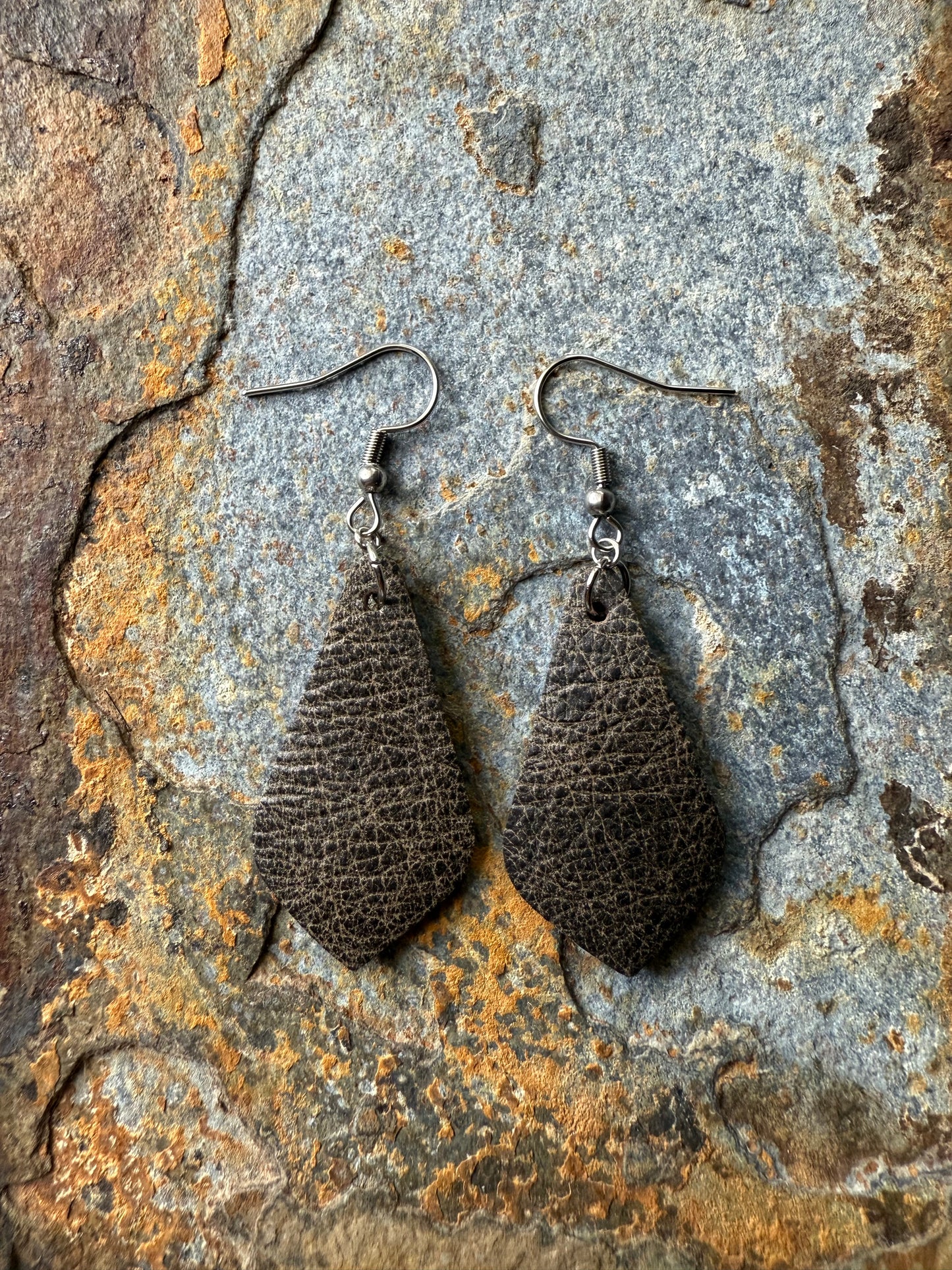 Leather Pointed Teardrop Earrings