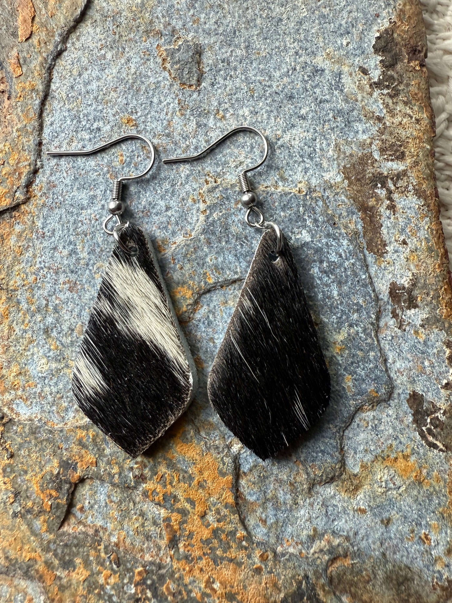 Cowhide Pointed Teardrop Earrings
