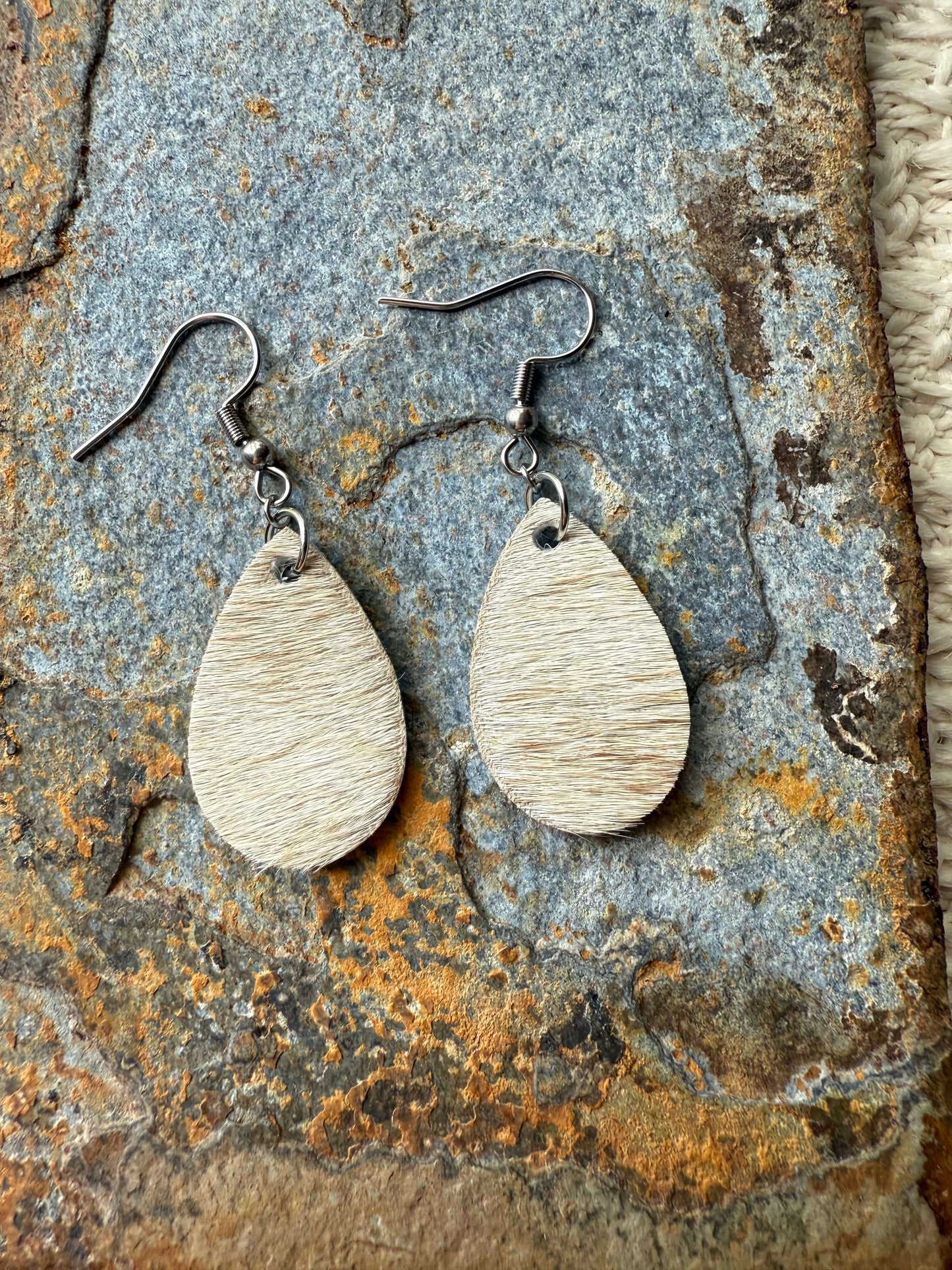 Cowhide Small Tear Drop Earrings