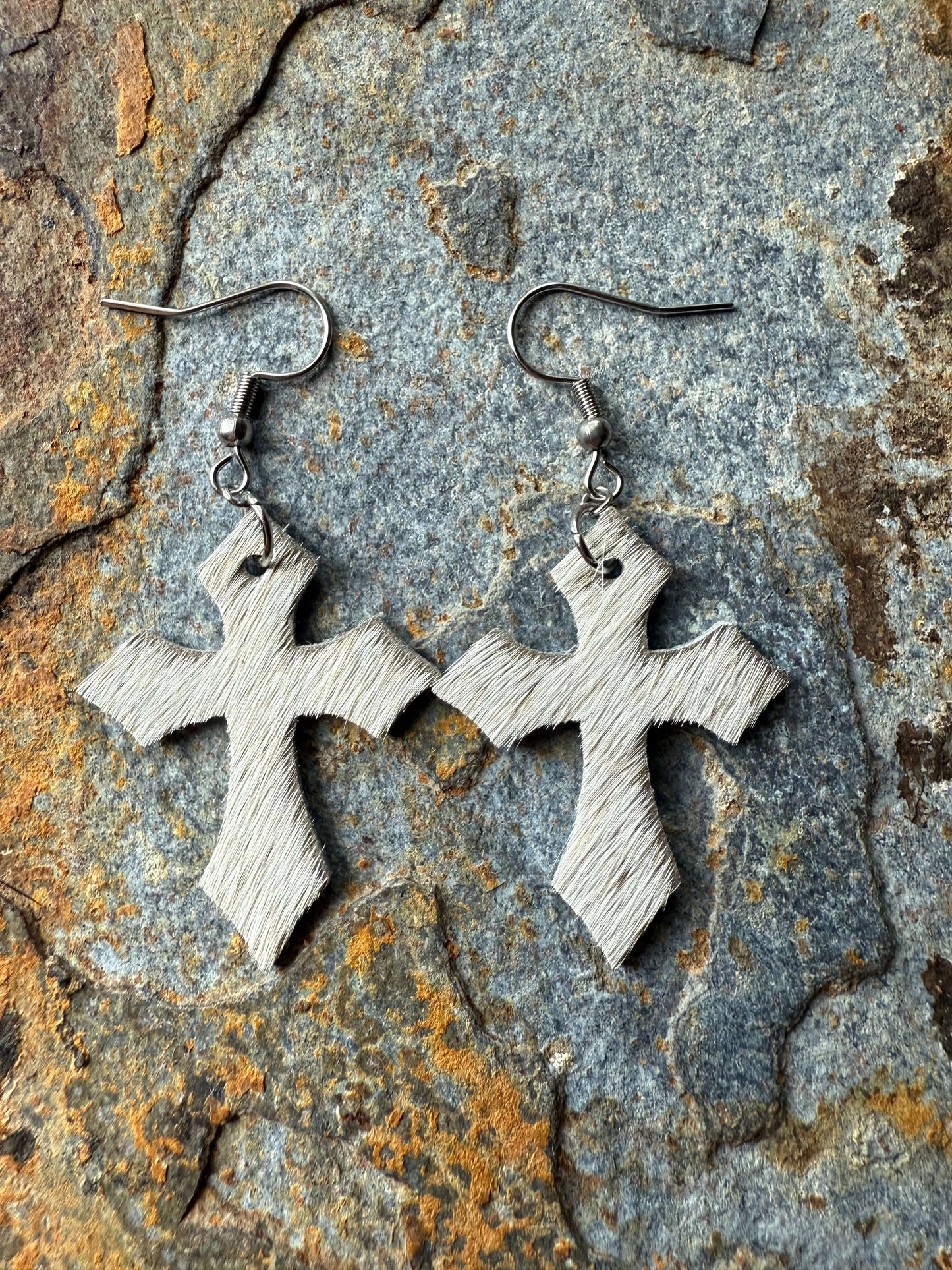 Cowhide Cross Earrings