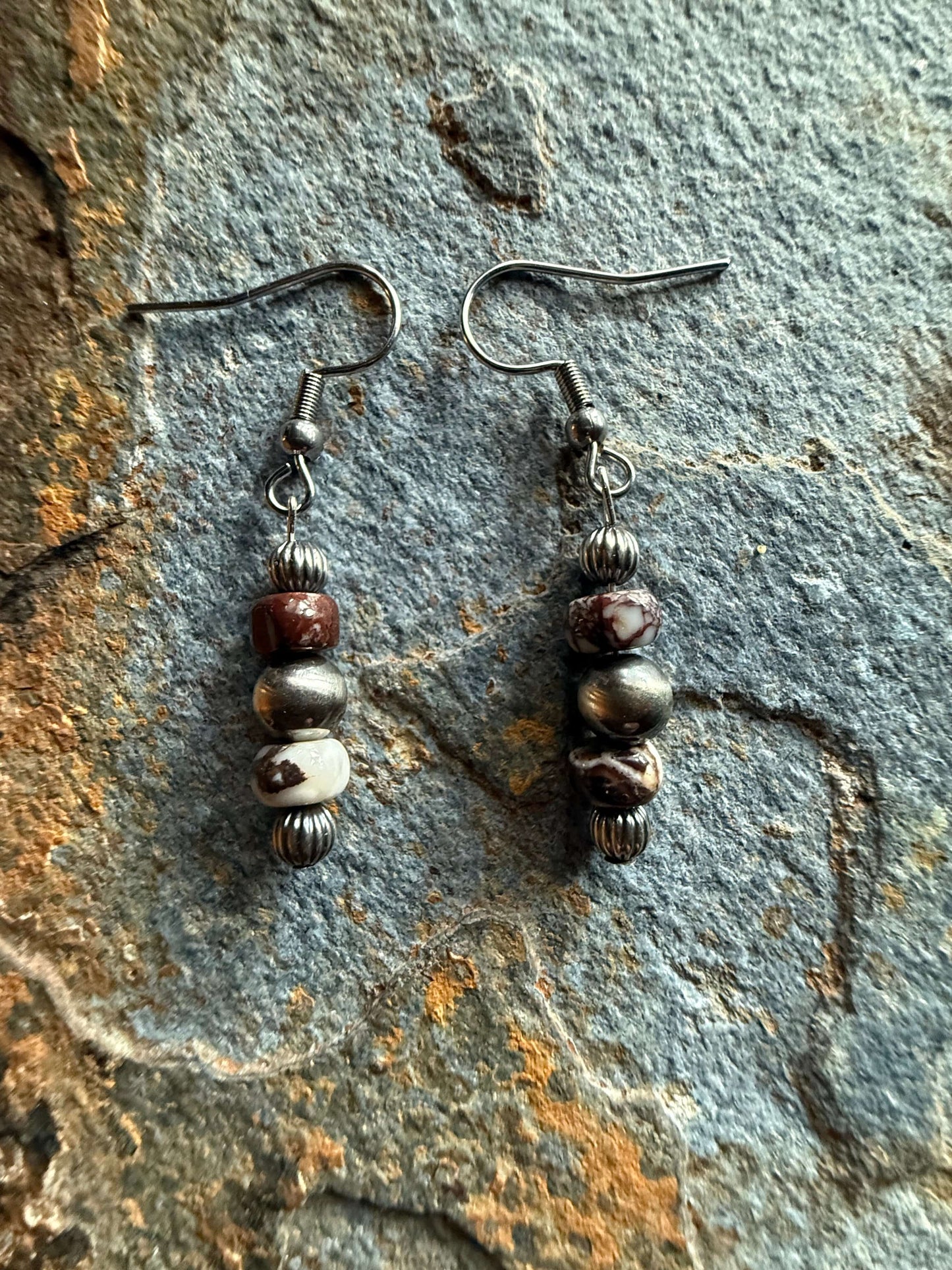 Sterling Silver Pearls & Wild Horse Magnesite Earrings Handcrafted Silver Drop Earrings