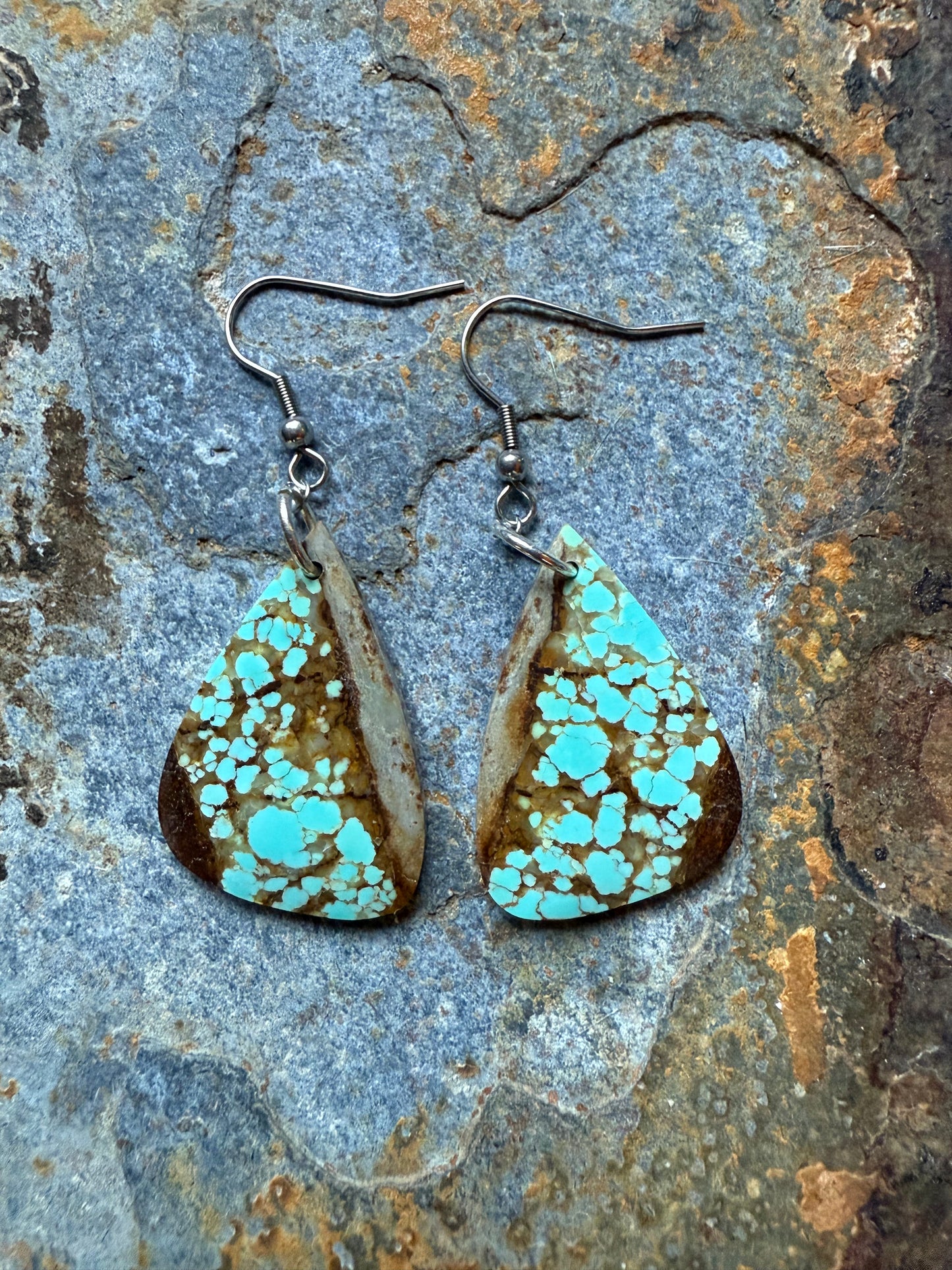 Number 8 Turquoise Slab Large Teardrop Earrings