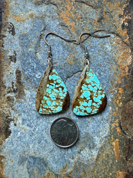 Number 8 Turquoise Slab Large Teardrop Earrings