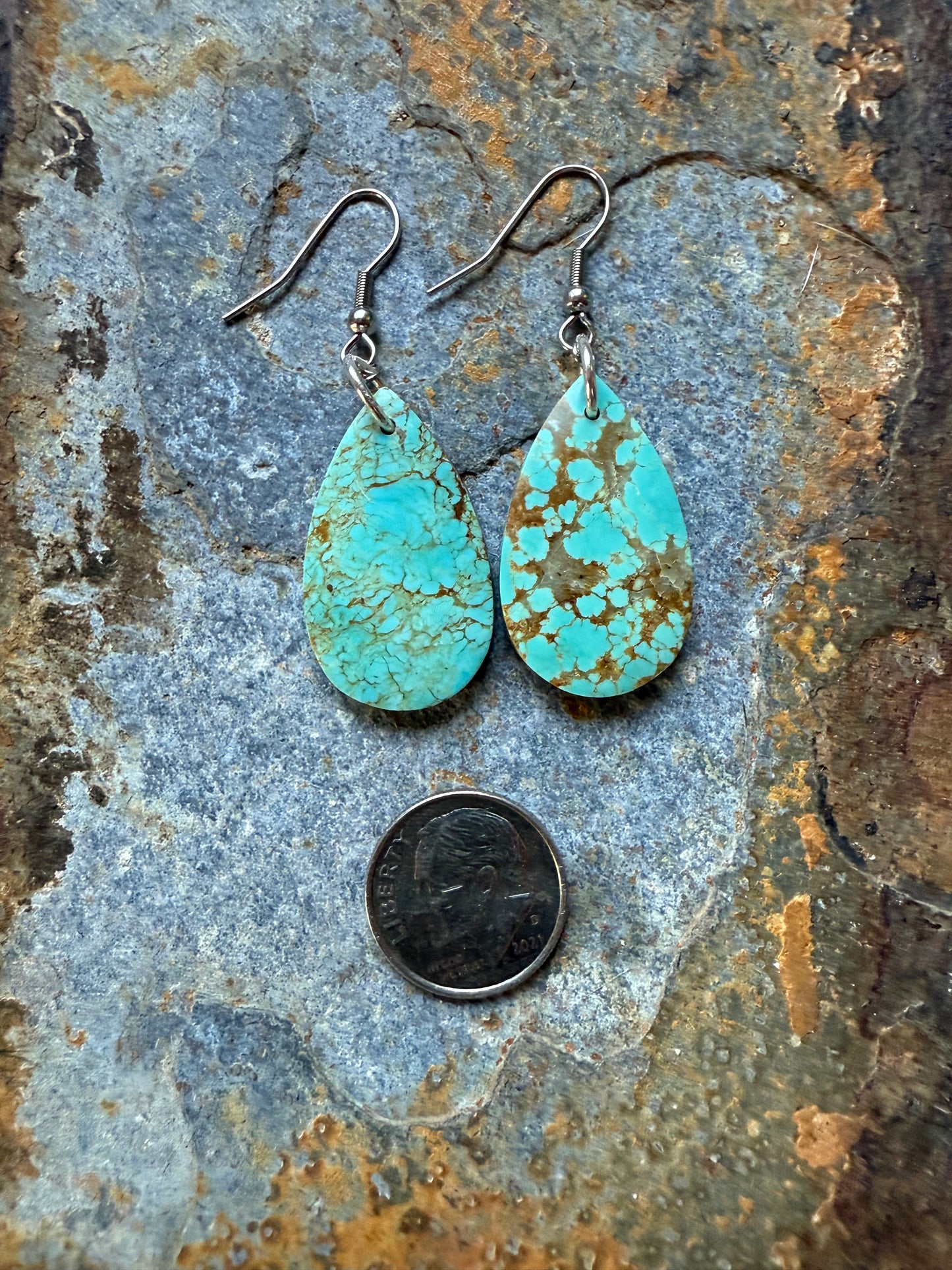 Number 8 Turquoise Slab Teardrop Earrings