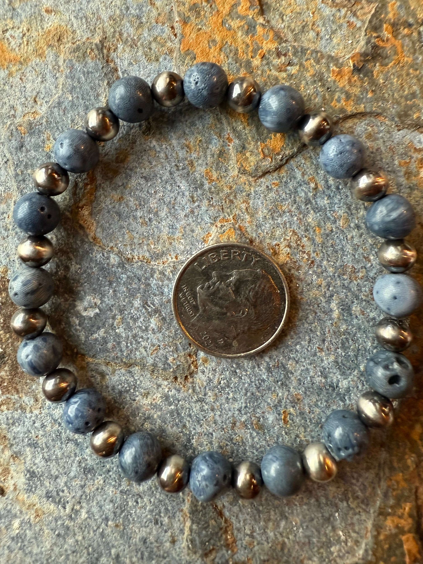 Blue Sponge Coral Pearl Bracelet Metal Steer Keychain Gift