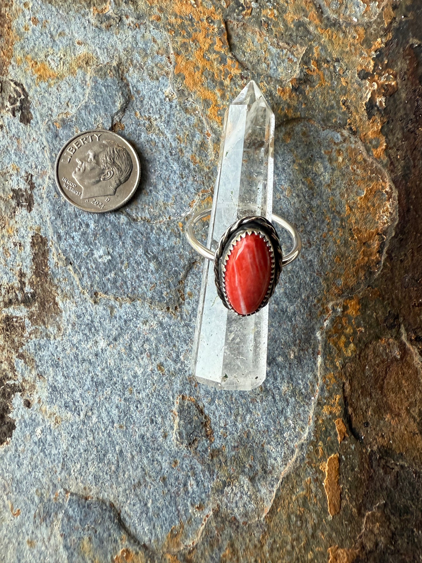 Red Spiny Oyster Sterling Silver Ring