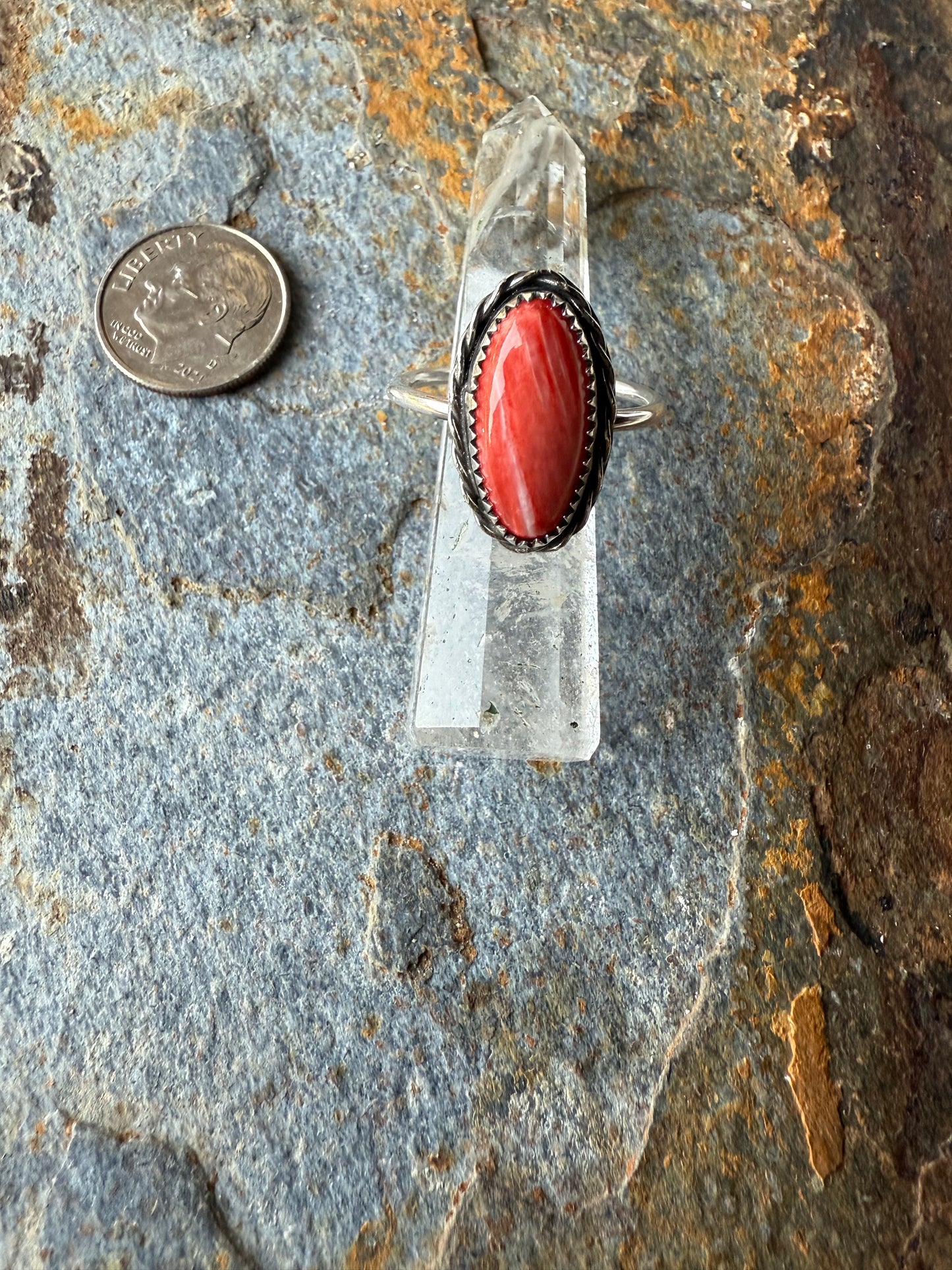 Red Spiny Oyster Sterling Silver Ring
