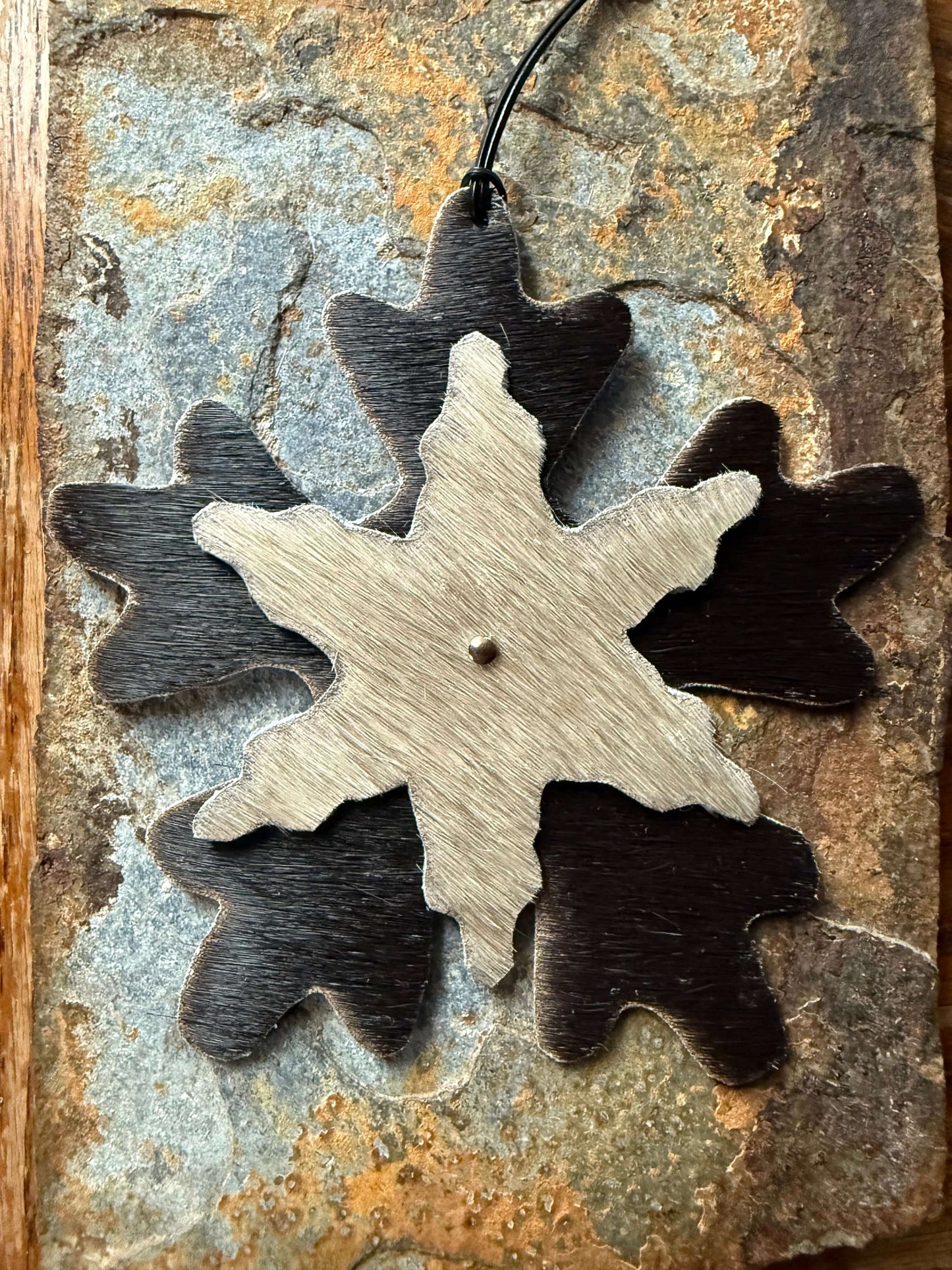 Hair-On Cowhide Two-Layer Snowflake Ornament
