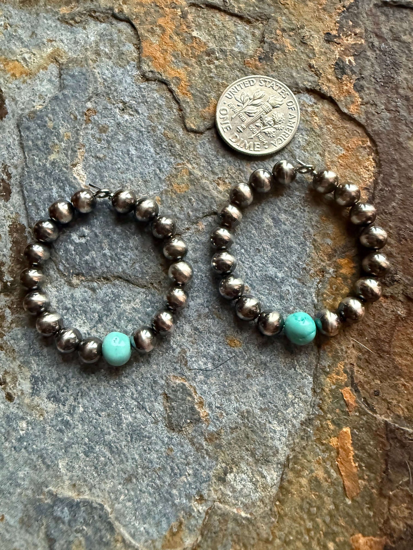 Sterling Silver Turquoise Pearl Hoop Earrings