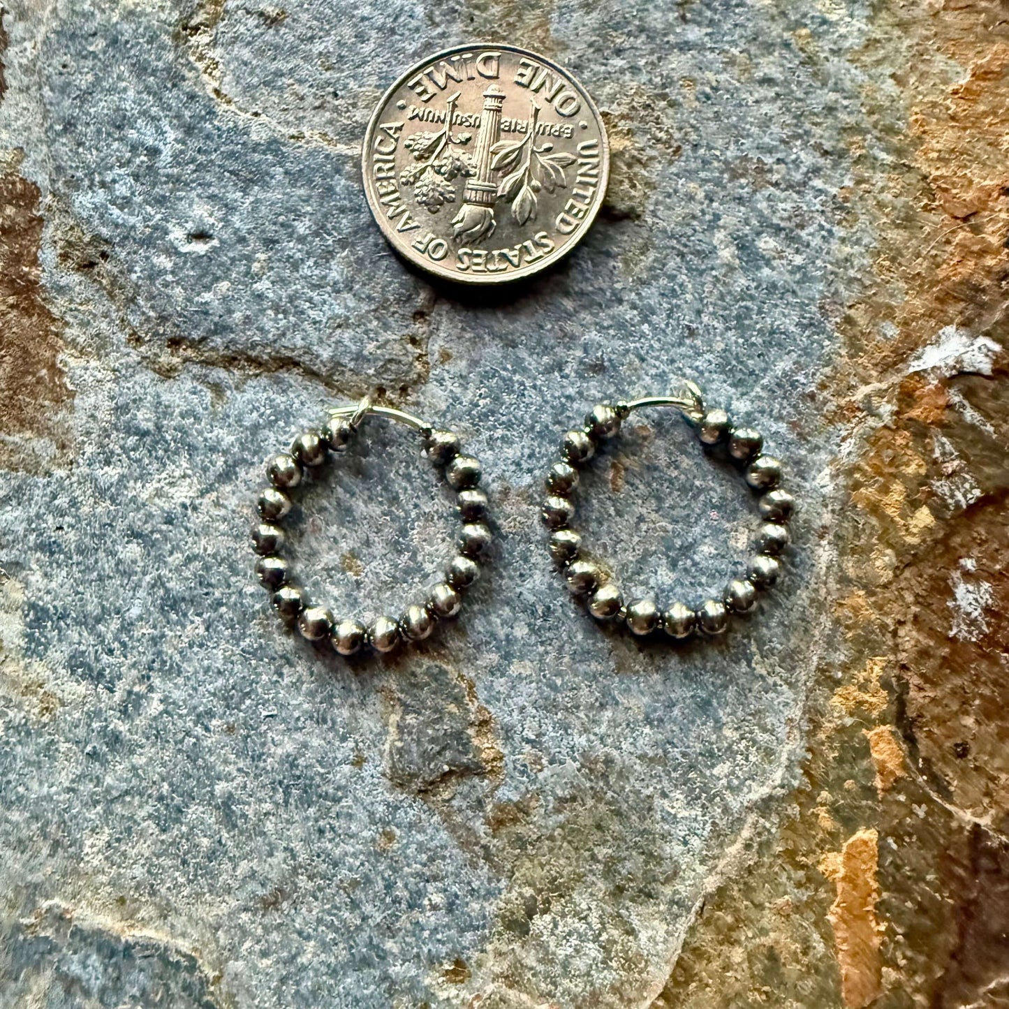 Sterling Silver Pearl Beaded Hoop Earrings Mini