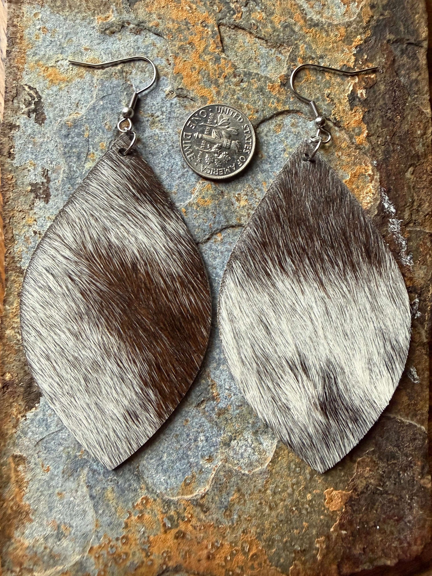 Cowhide Large Pointed Teardrop Earrings