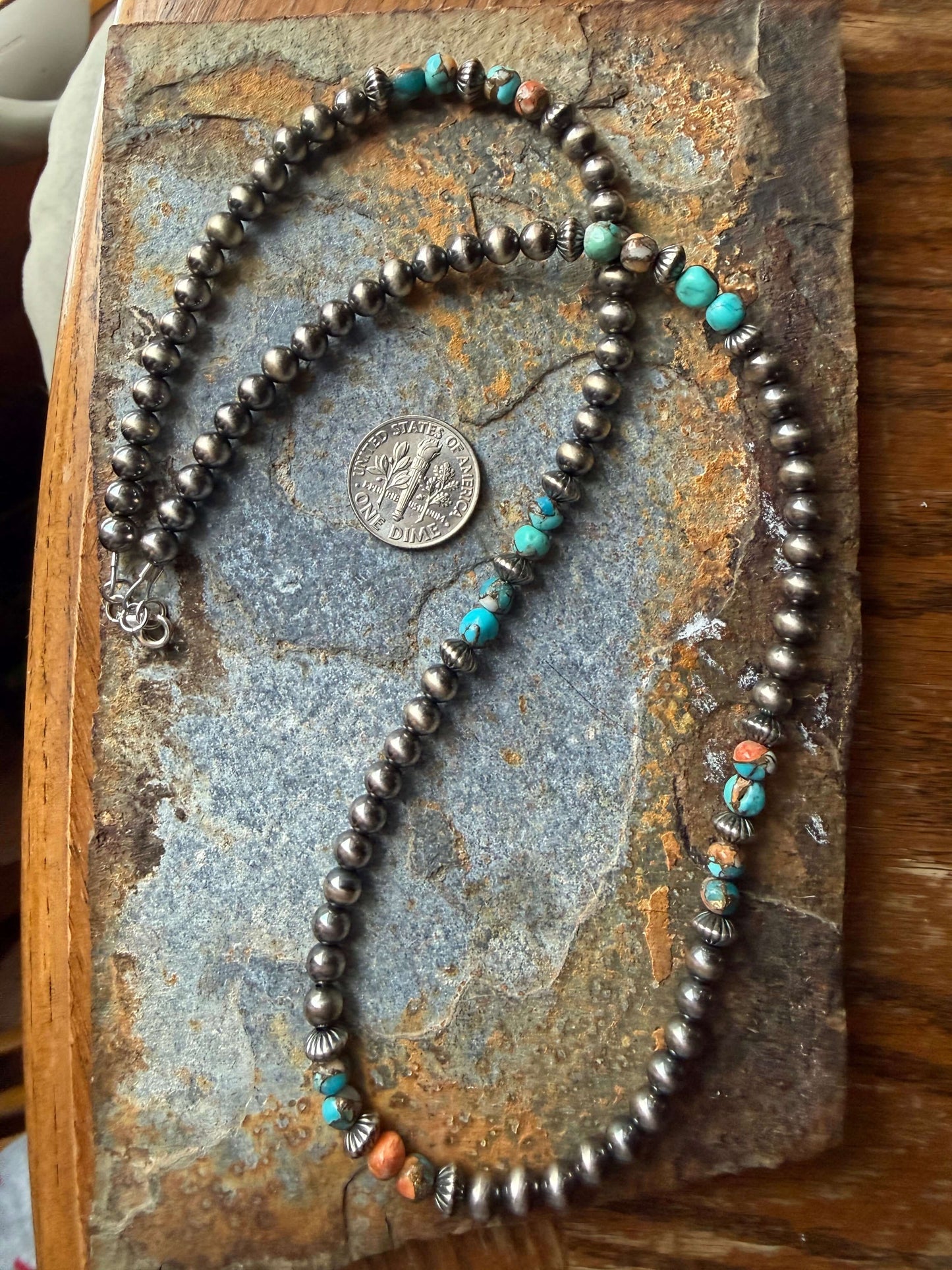 Spiny Oyster Sterling Silver Pearls Western Necklace 18 inch