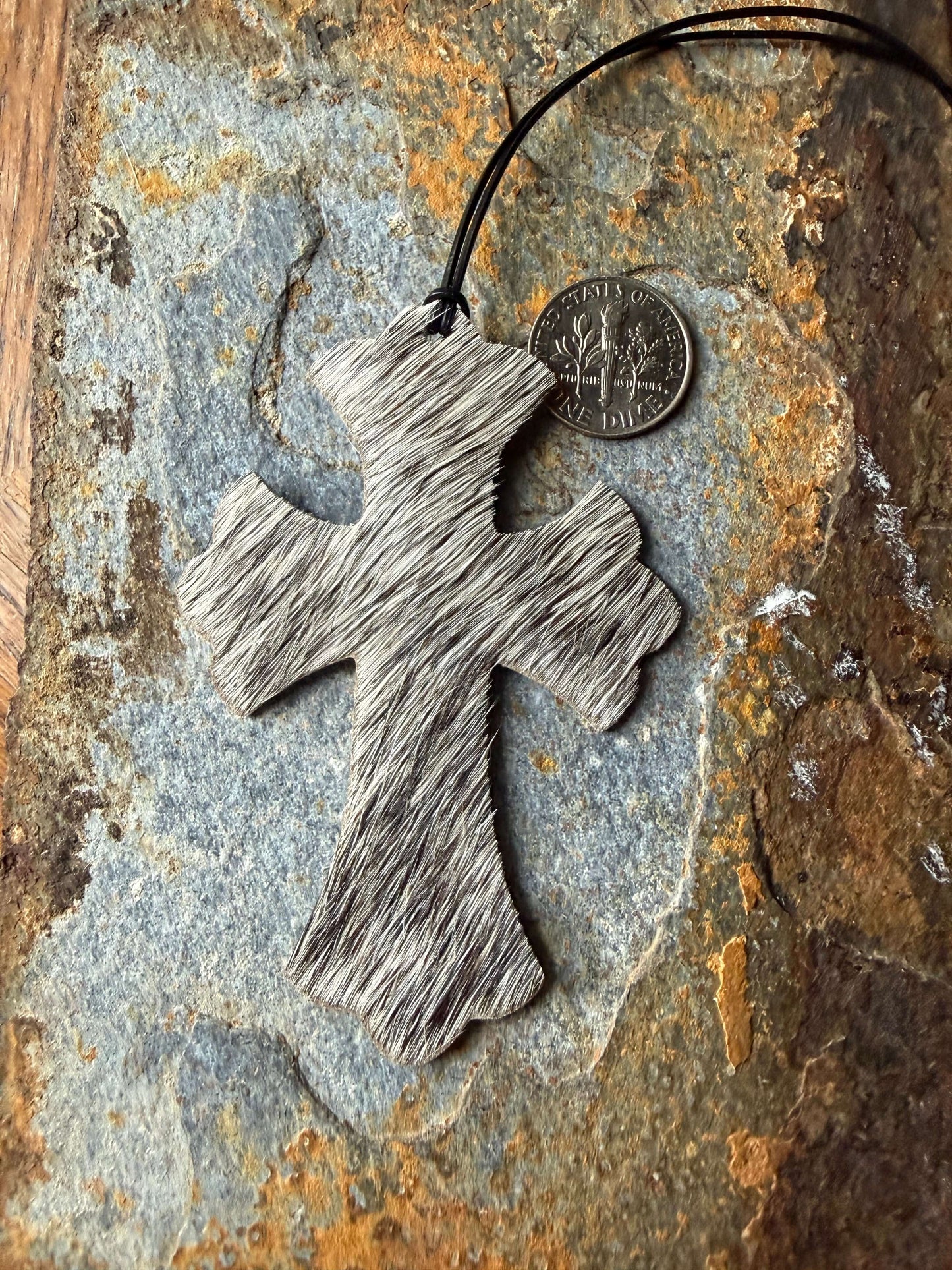 Cowhide Cross Ornament