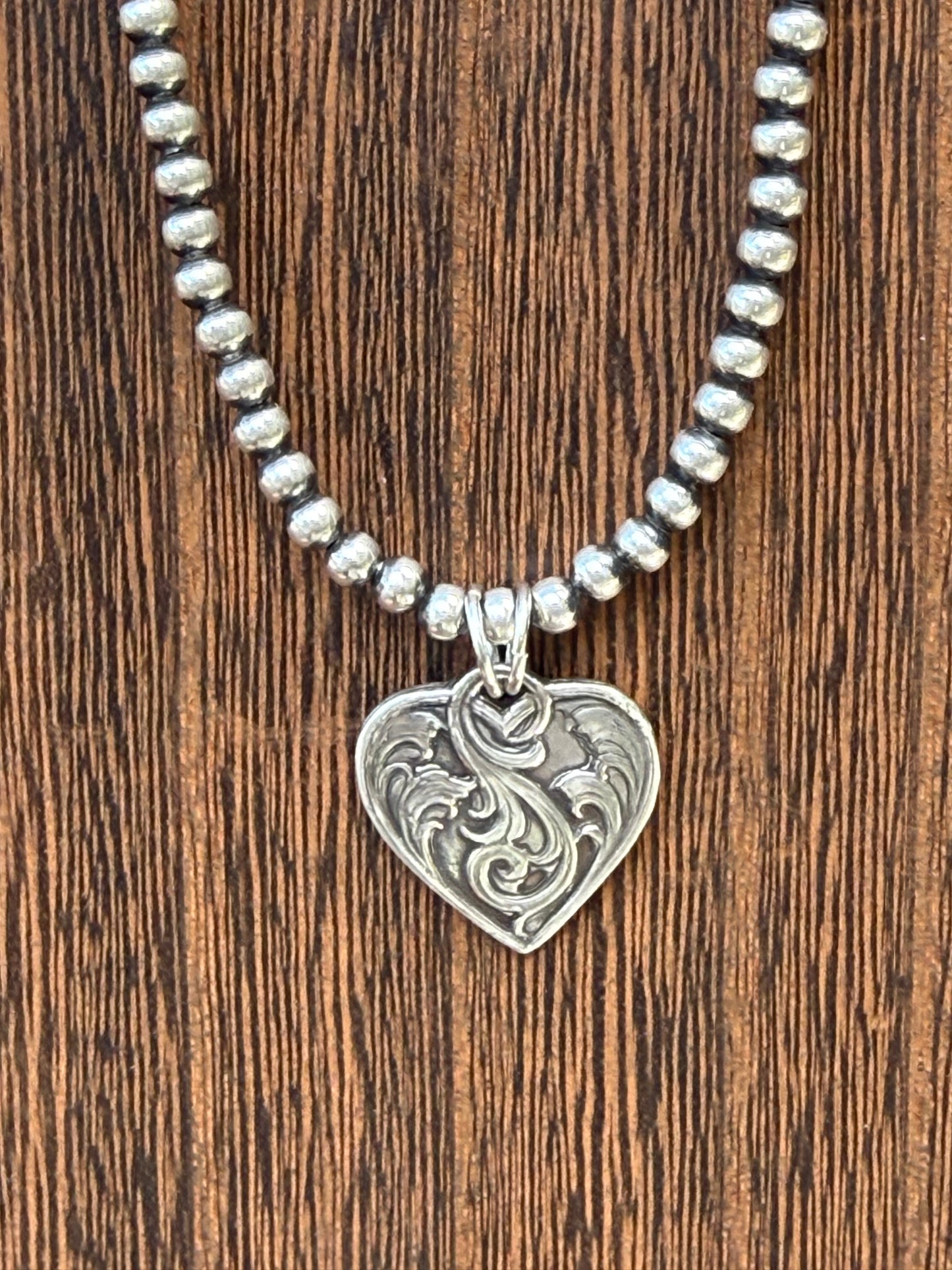 4mm Sterling Silver Pearls 16 inch Necklace w/ Western Heart