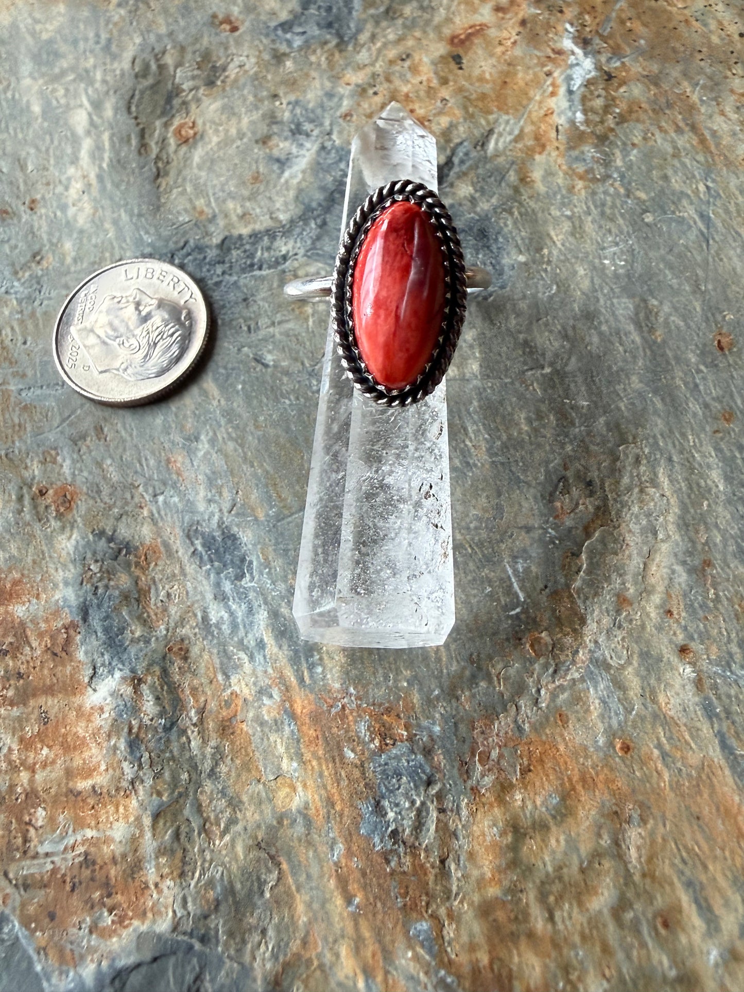 Red Spiny Oyster Sterling Silver Ring