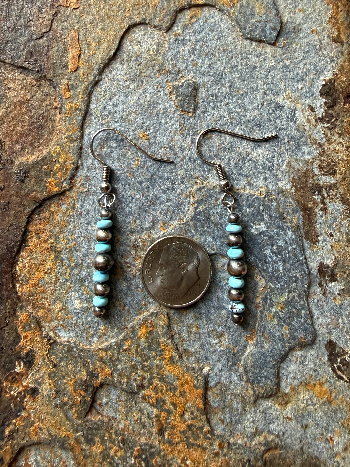 Sterling Silver Pearl Golden Hills Turquoise Earrings