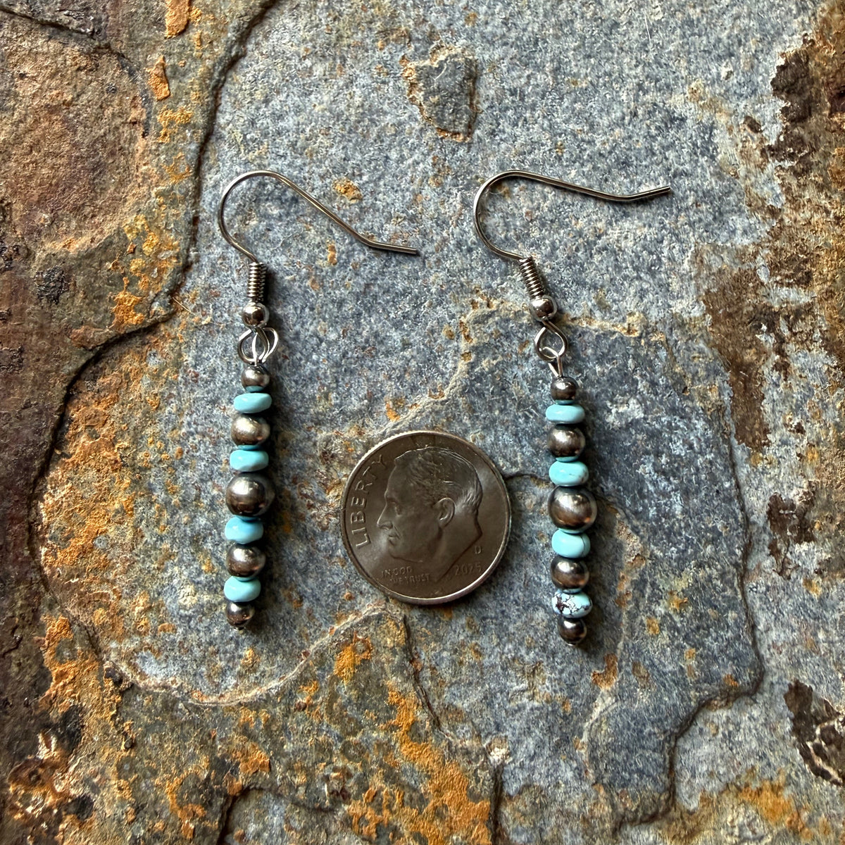 Sterling Silver Pearl Golden Hills Turquoise Earrings