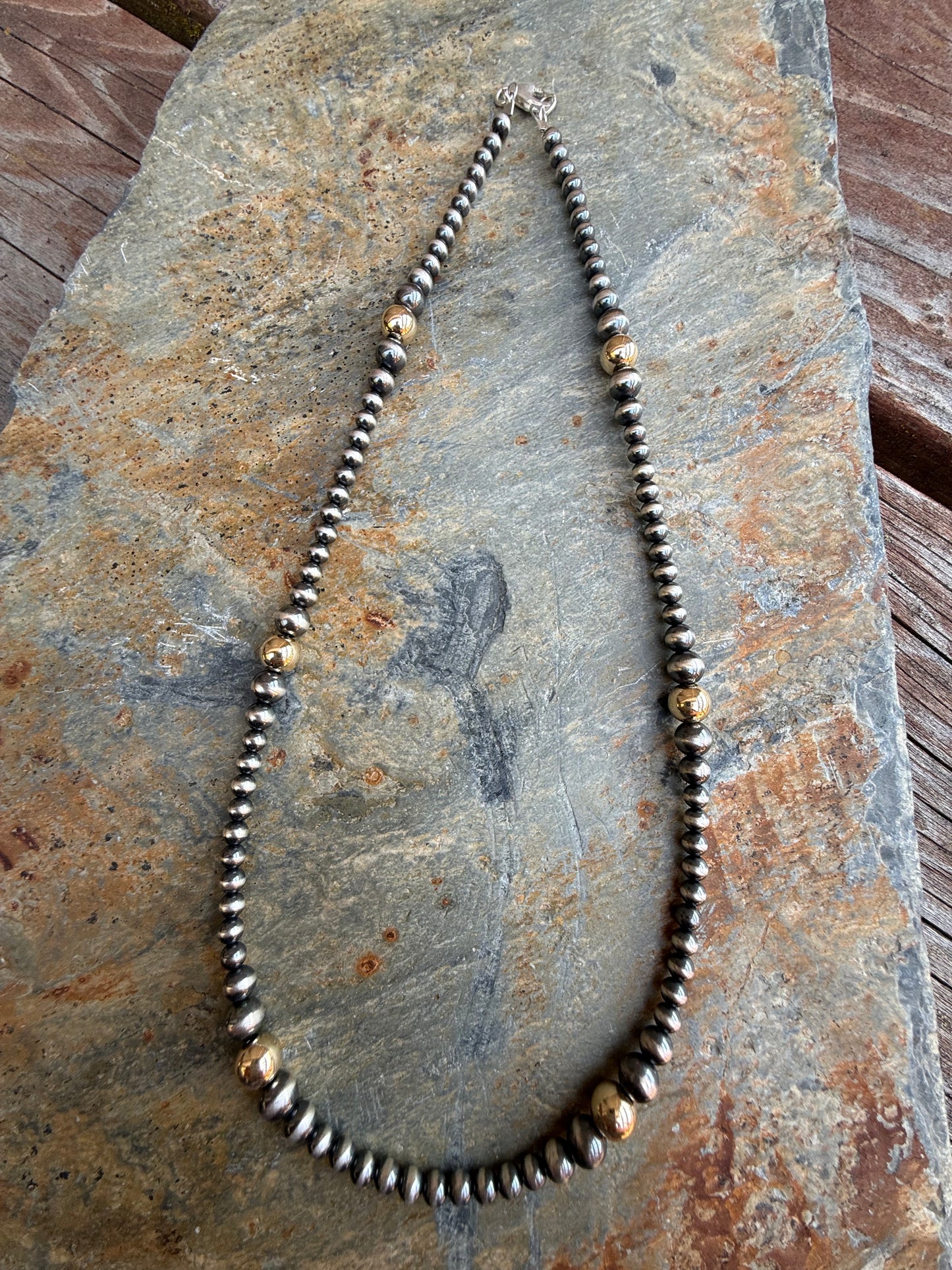 Graduated 14K Gold Filled Bead Sterling Silver Pearl Necklace
