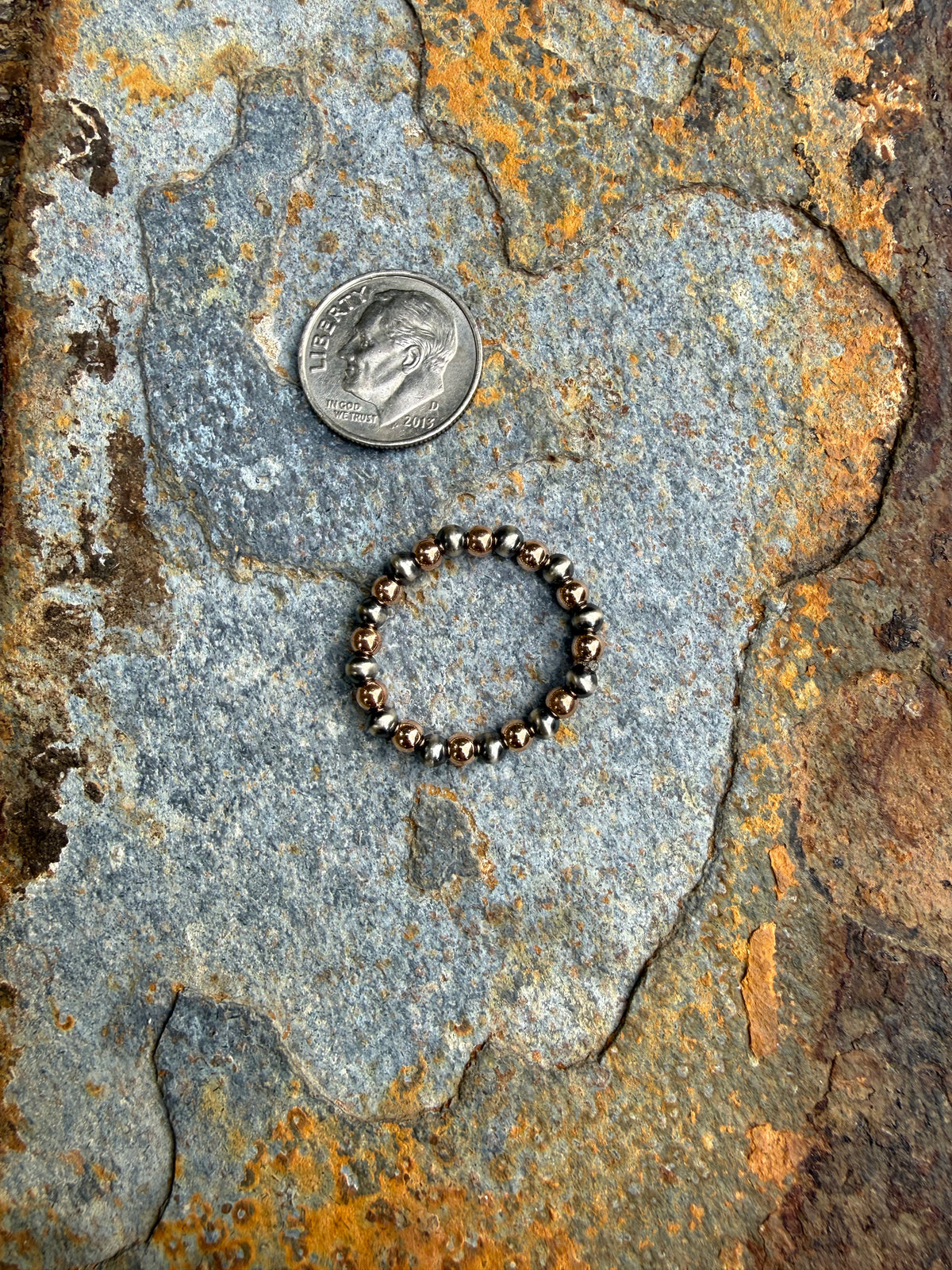 Sterling Silver Pearl Rose Gold Filled Beaded Ring