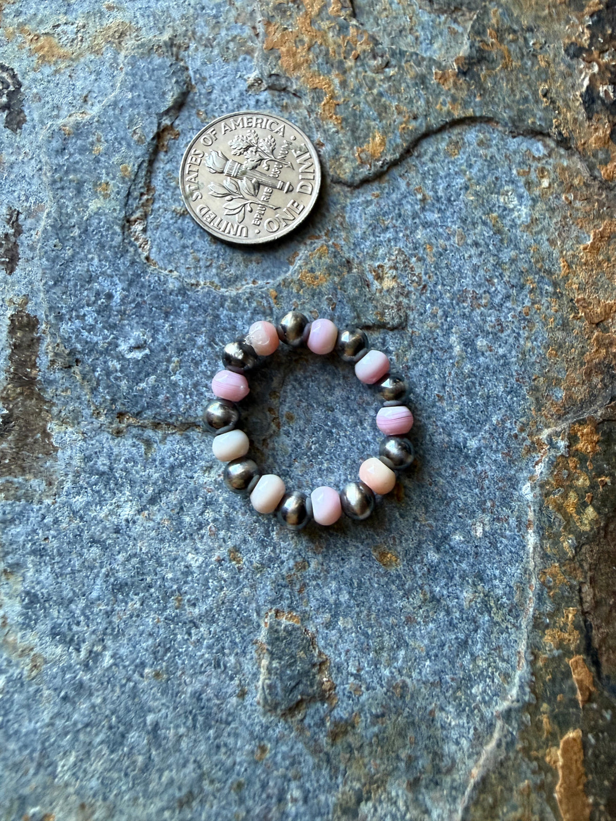 Sterling Silver Pearl Pink Conch Shell Beaded Ring