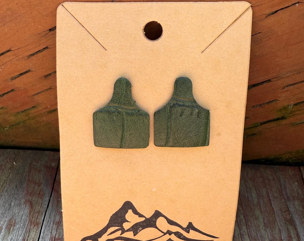 Leather Mini Cow Tag Post Earrings
