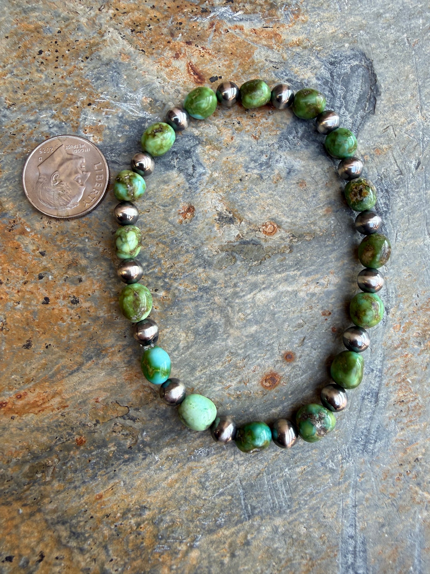 Sonoran Gold Turquoise Nugget Bead Sterling Silver Pearl Bracelet