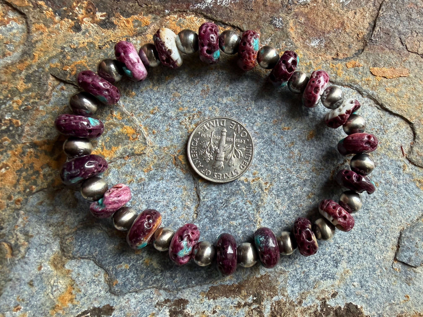 Purple Spiny Oyster Turquoise Pearl Bracelet