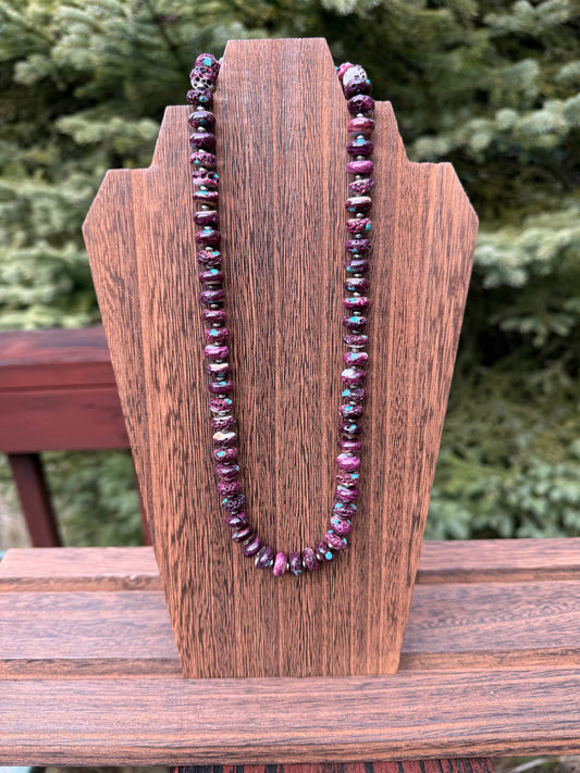Purple Spiny Oyster Turquoise Pearls Necklace