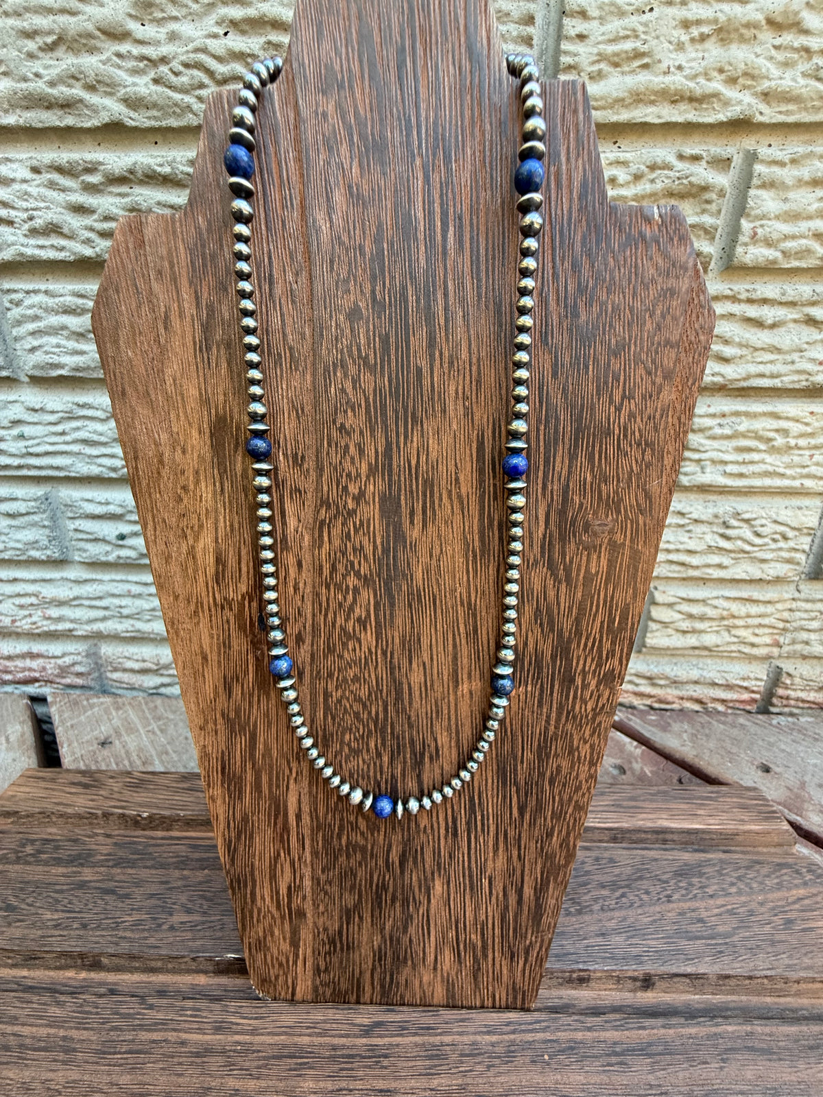 Lapis Lazuli Sterling Silver Pearls Western Necklace 18 inch